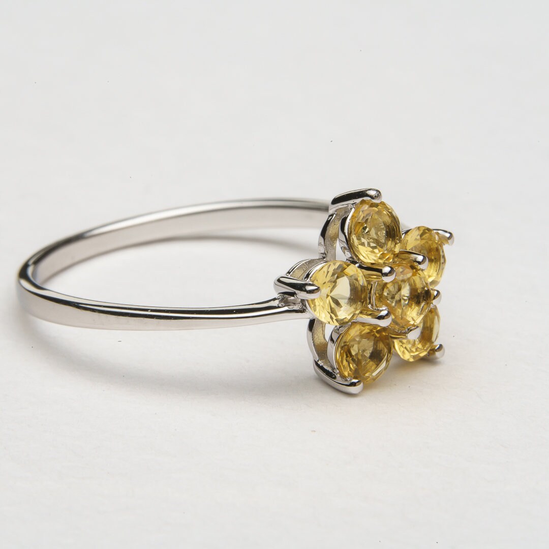 Yellow Cubic Zircon Jewelry ring 925 sterling silver rhodium plated size 6 & 7.5 us