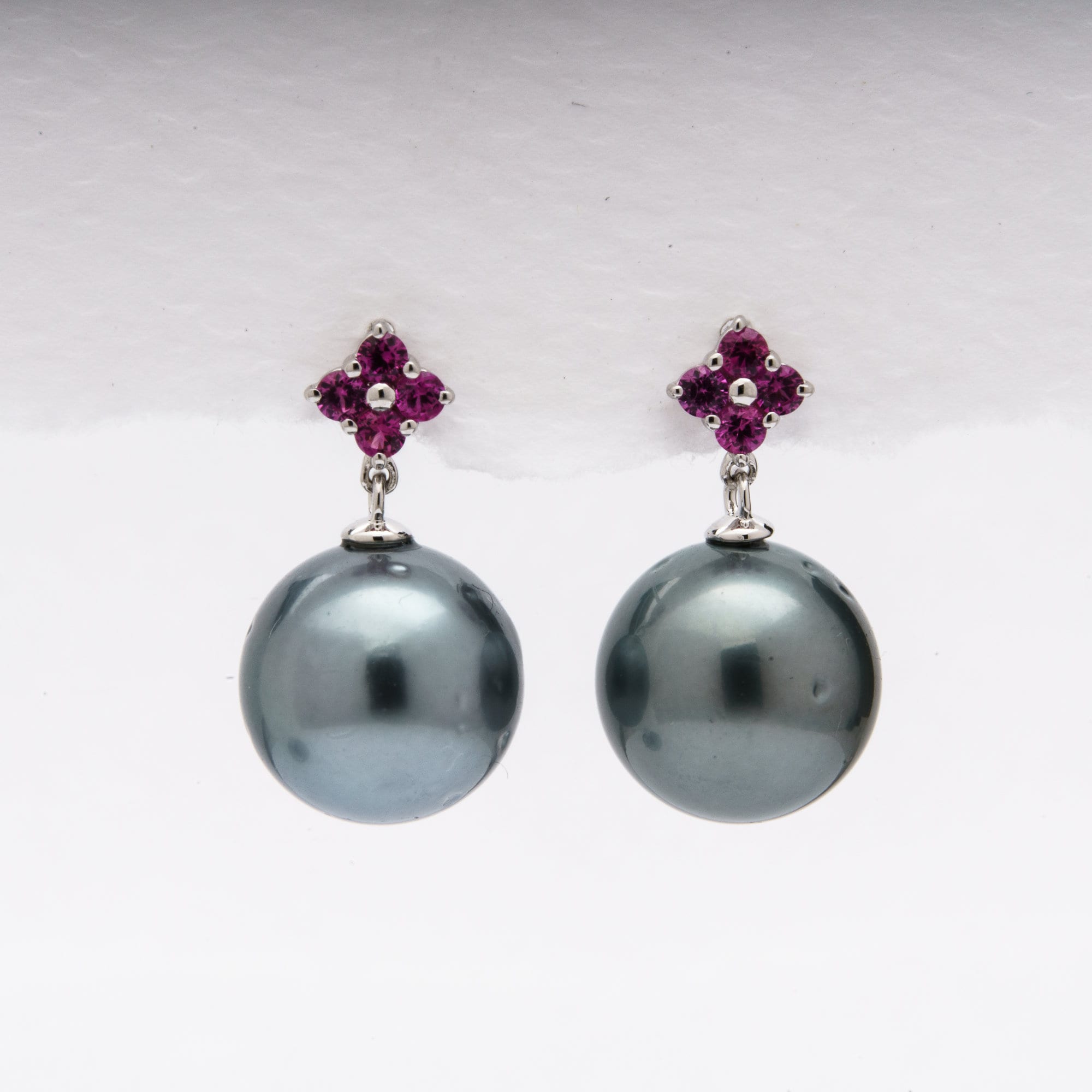 Tahitian pearl earrings 11mm, 925 sterling silver with rhodium finish and cubic zirconia