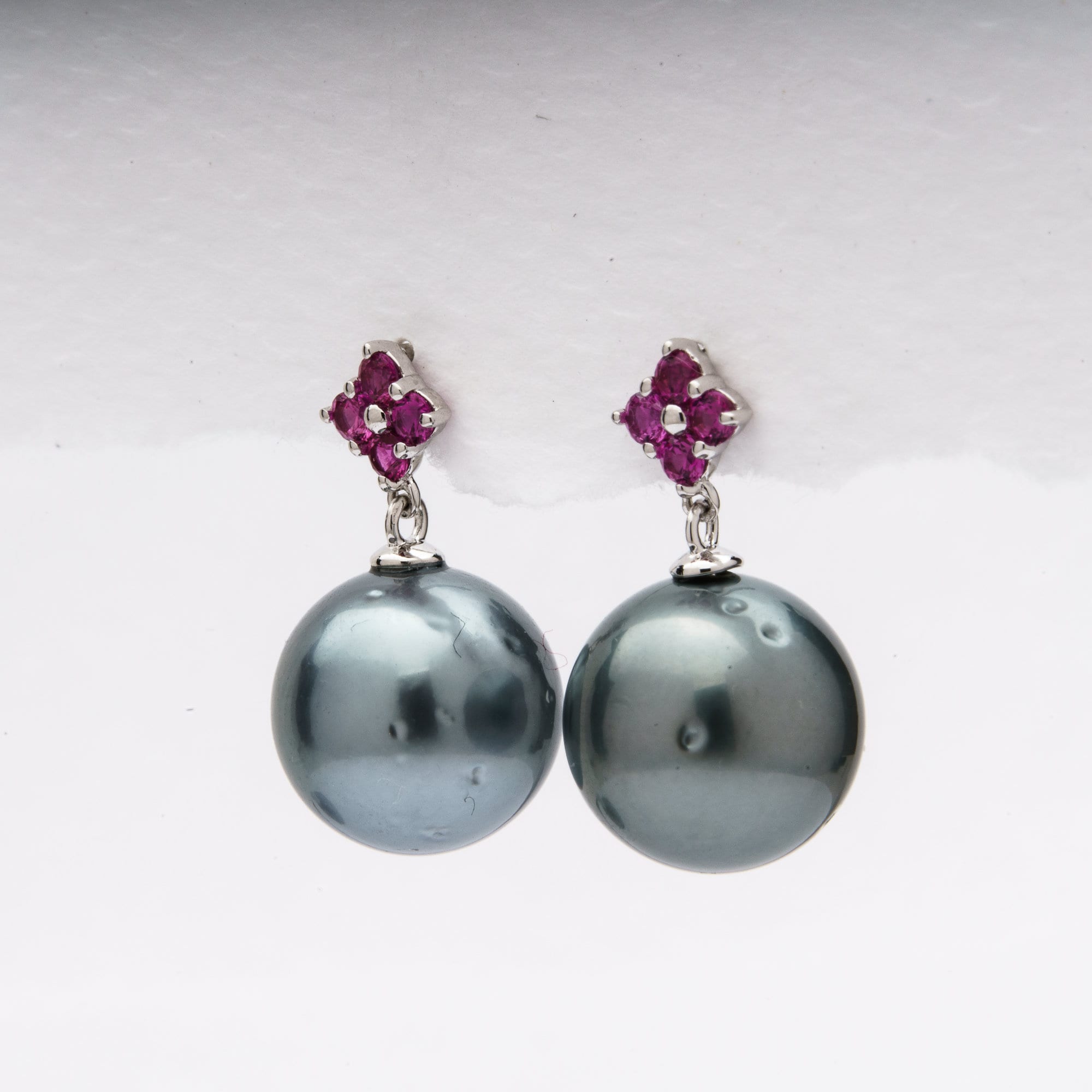 Tahitian pearl earrings 11mm, 925 sterling silver with rhodium finish and cubic zirconia