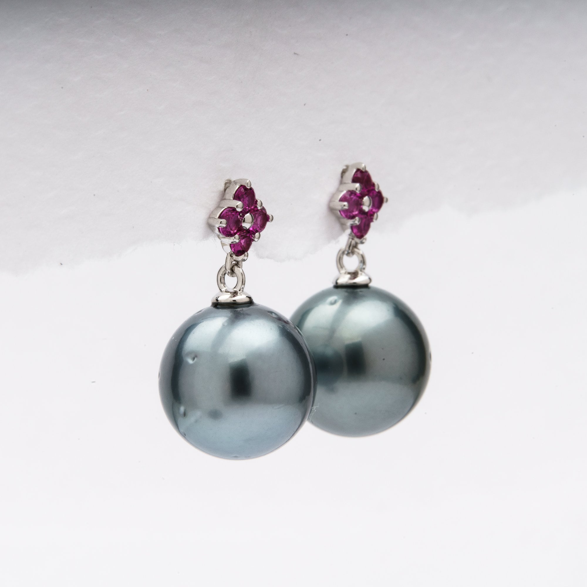 Tahitian pearl earrings 11mm, 925 sterling silver with rhodium finish and cubic zirconia