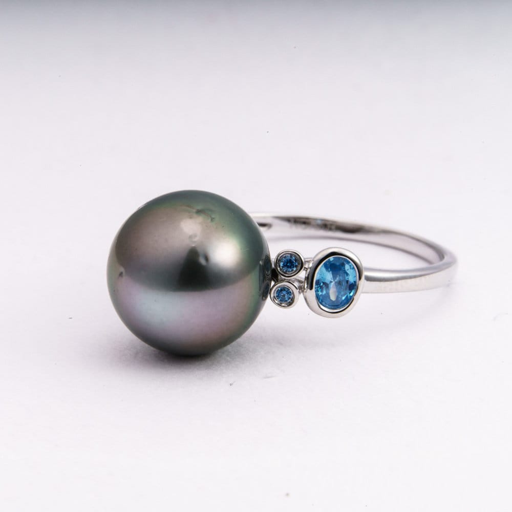 11mm tahitian pearl ring, size 7.5 us, 925 sterling silver with cubic zirconia