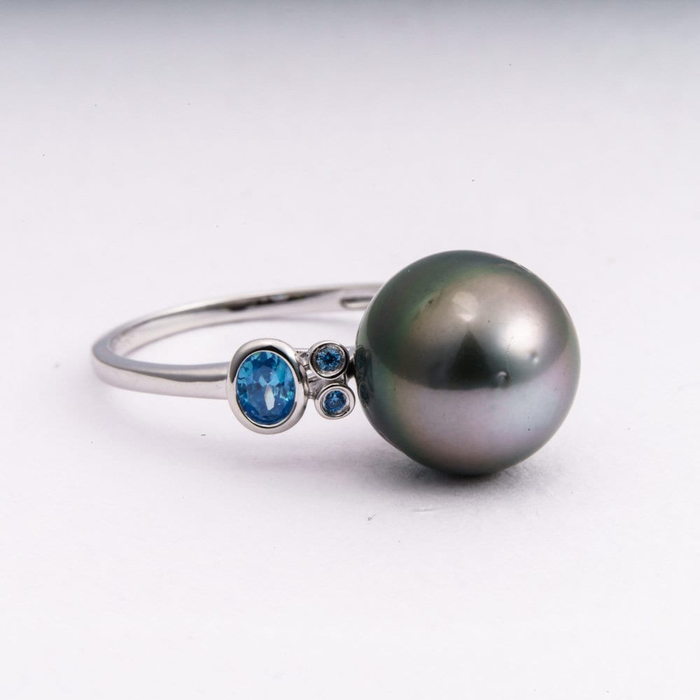 11mm tahitian pearl ring, size 7.5 us, 925 sterling silver with cubic zirconia