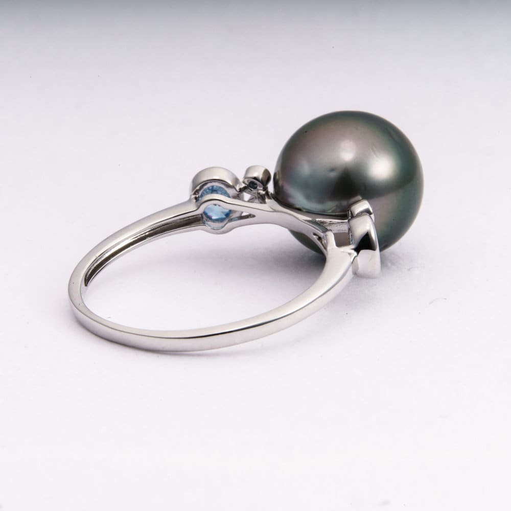 11mm tahitian pearl ring, size 7.5 us, 925 sterling silver with cubic zirconia