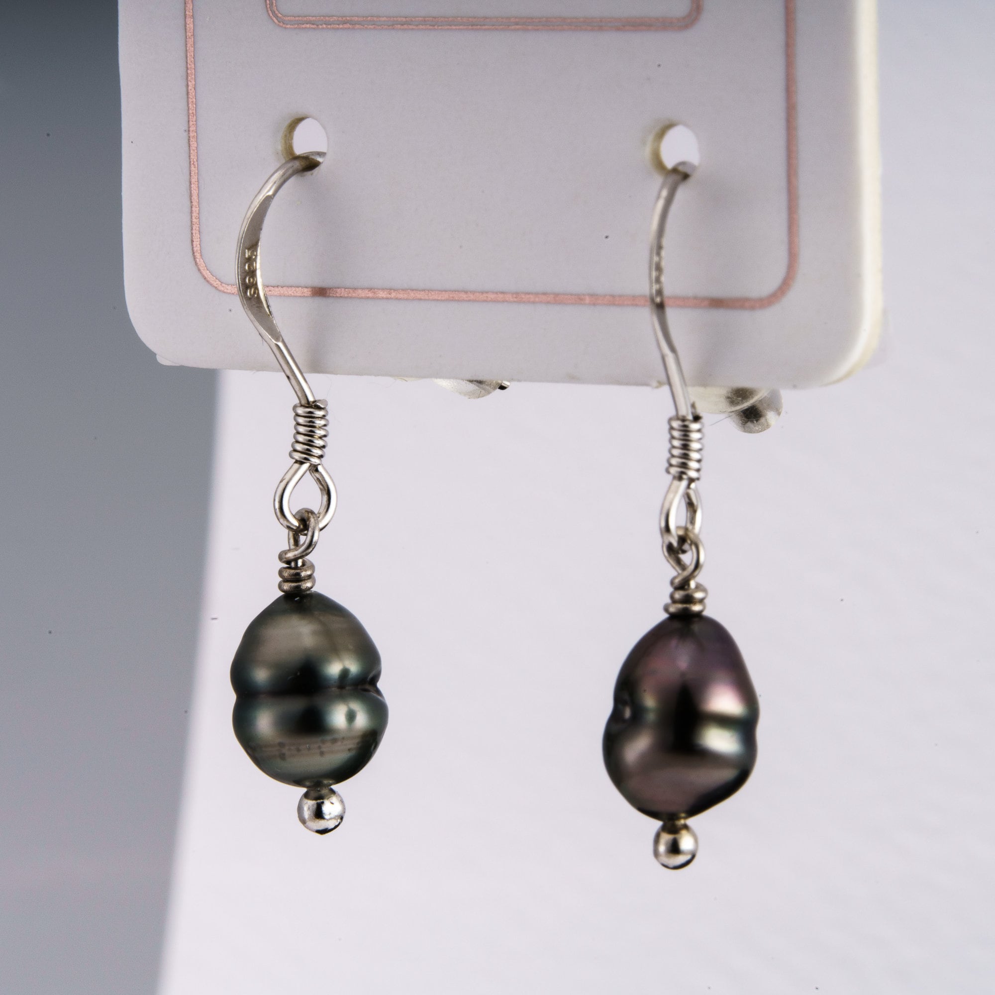 Keshi tahitian pearl earrings dangle 6mm 925 sterling silver rhodium