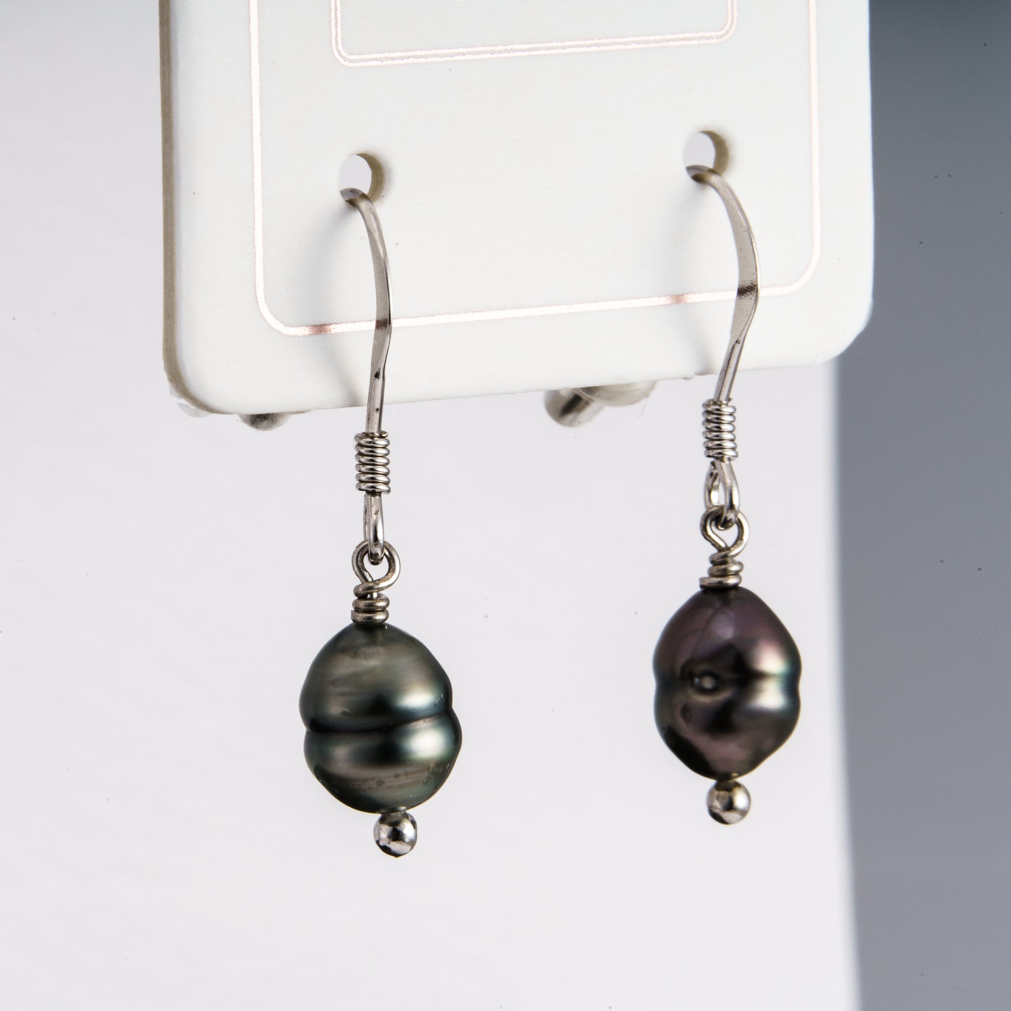 Keshi tahitian pearl earrings dangle 6mm 925 sterling silver rhodium