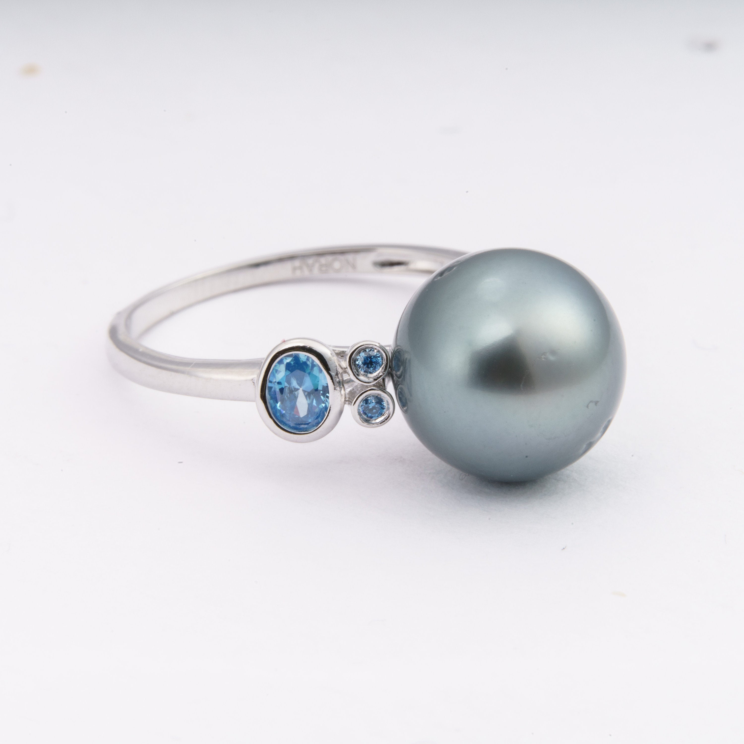 11mm tahitian pearl ring, size 7.5 us, 925 sterling silver with cubic zirconia