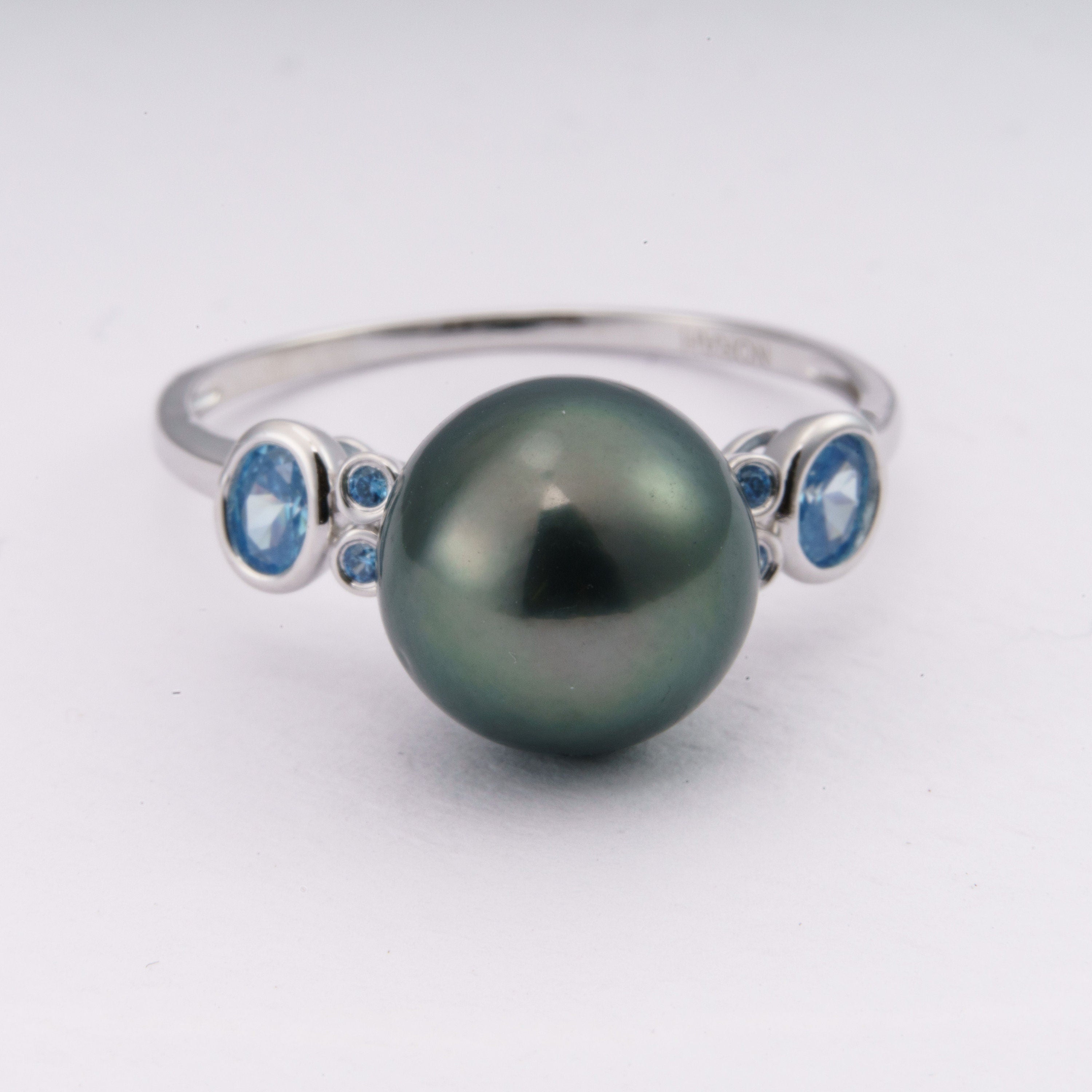 11mm tahitian pearl ring, size 9.5 us, 925 sterling silver with cubic zirconia