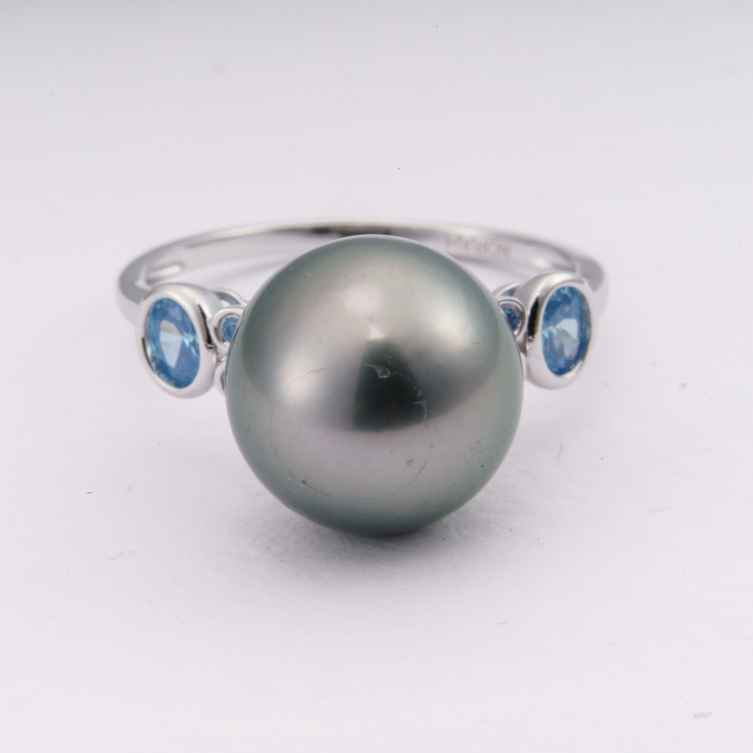 12mm tahitian pearl ring, size 7.5 us, 925 sterling silver with cubic zirconia