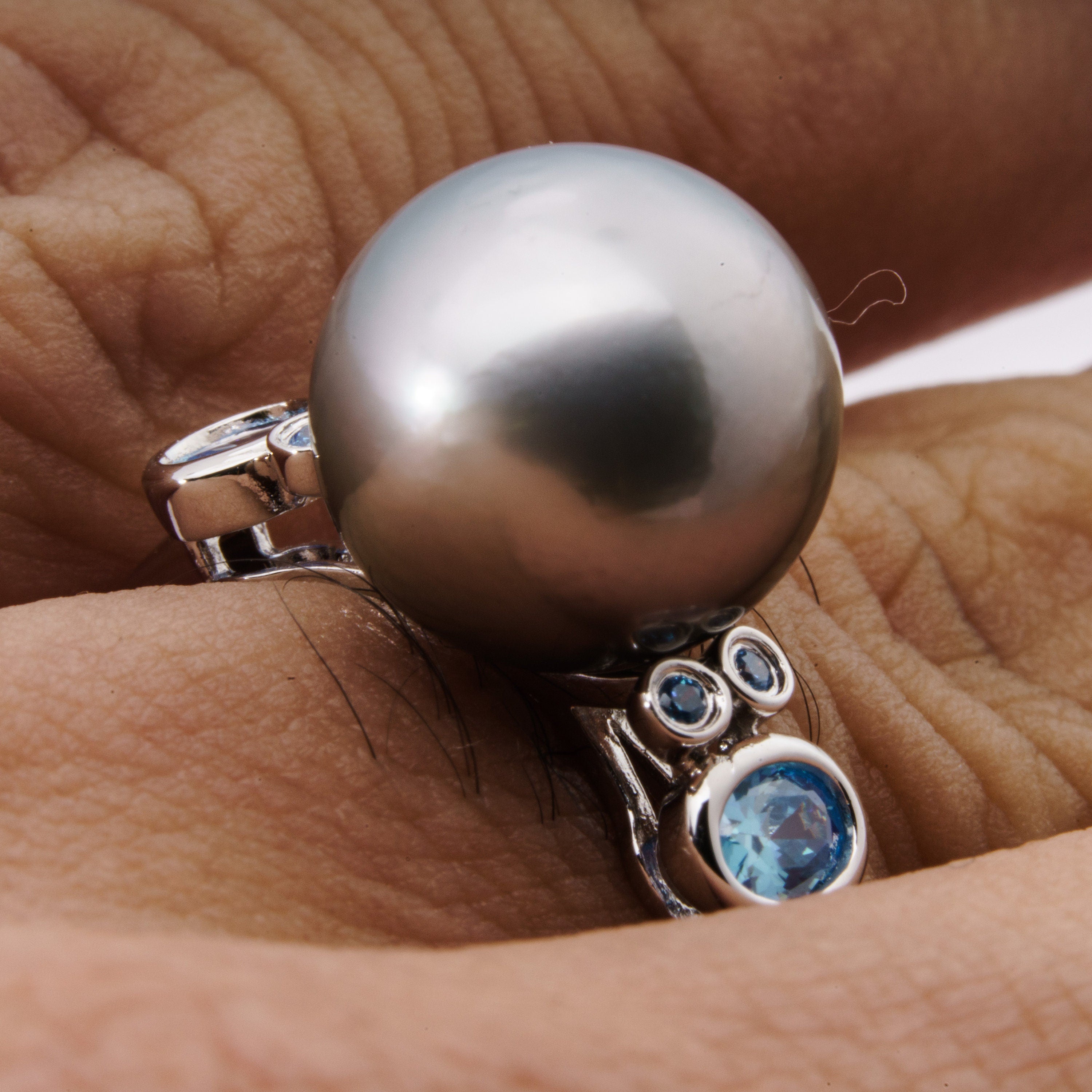 11mm tahitian pearl ring, size 7.5 us, 925 sterling silver with cubic zirconia