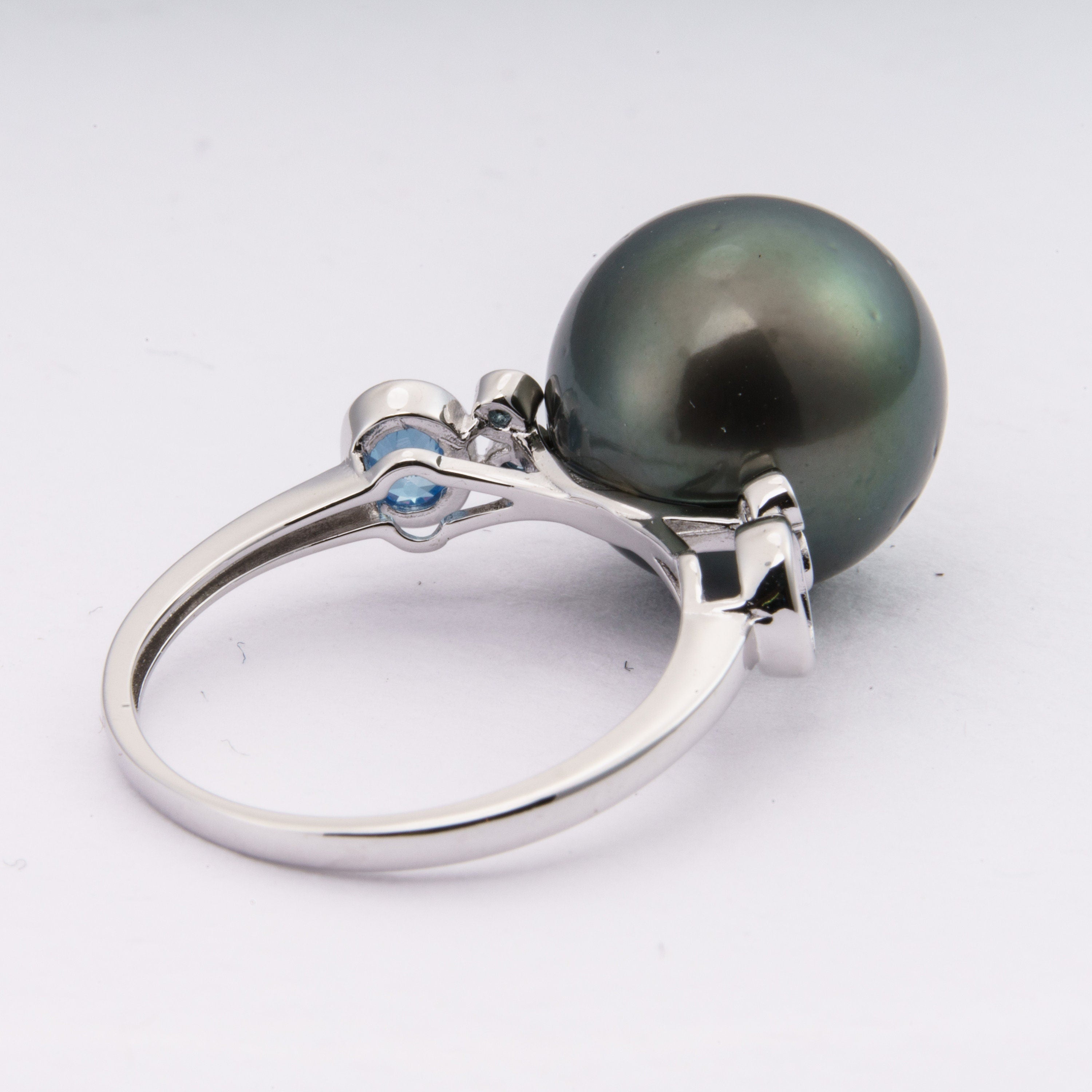 12mm tahitian pearl ring, size 5.5 us, 925 sterling silver with cubic zirconia