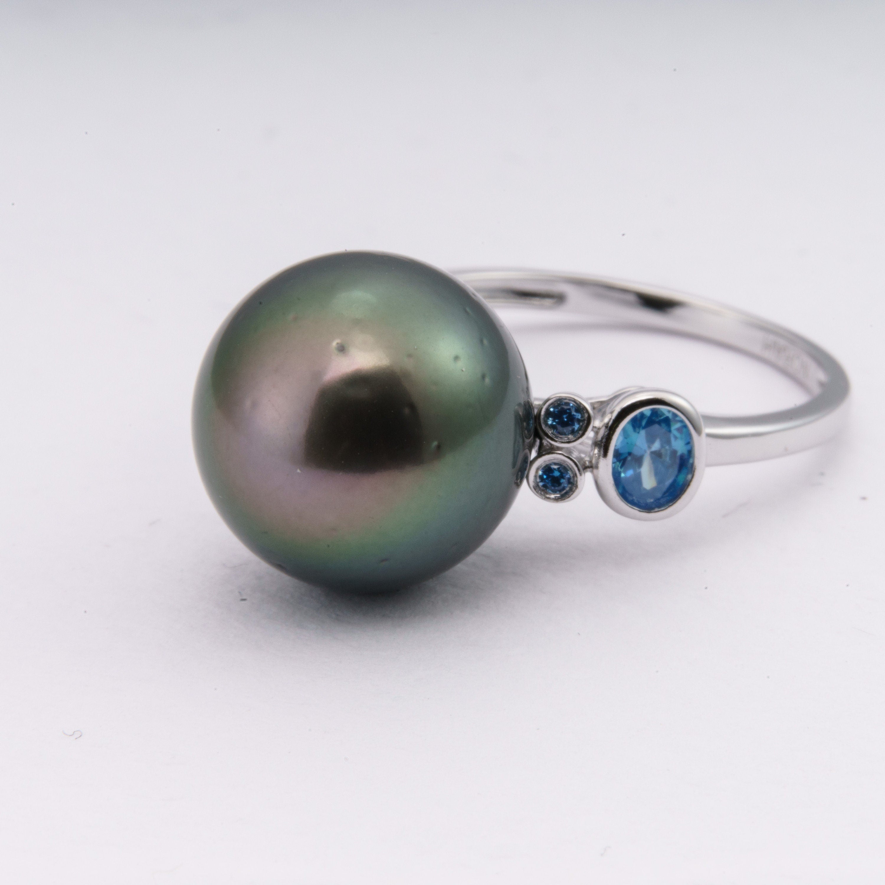 12mm tahitian pearl ring, size 5.5 us, 925 sterling silver with cubic zirconia