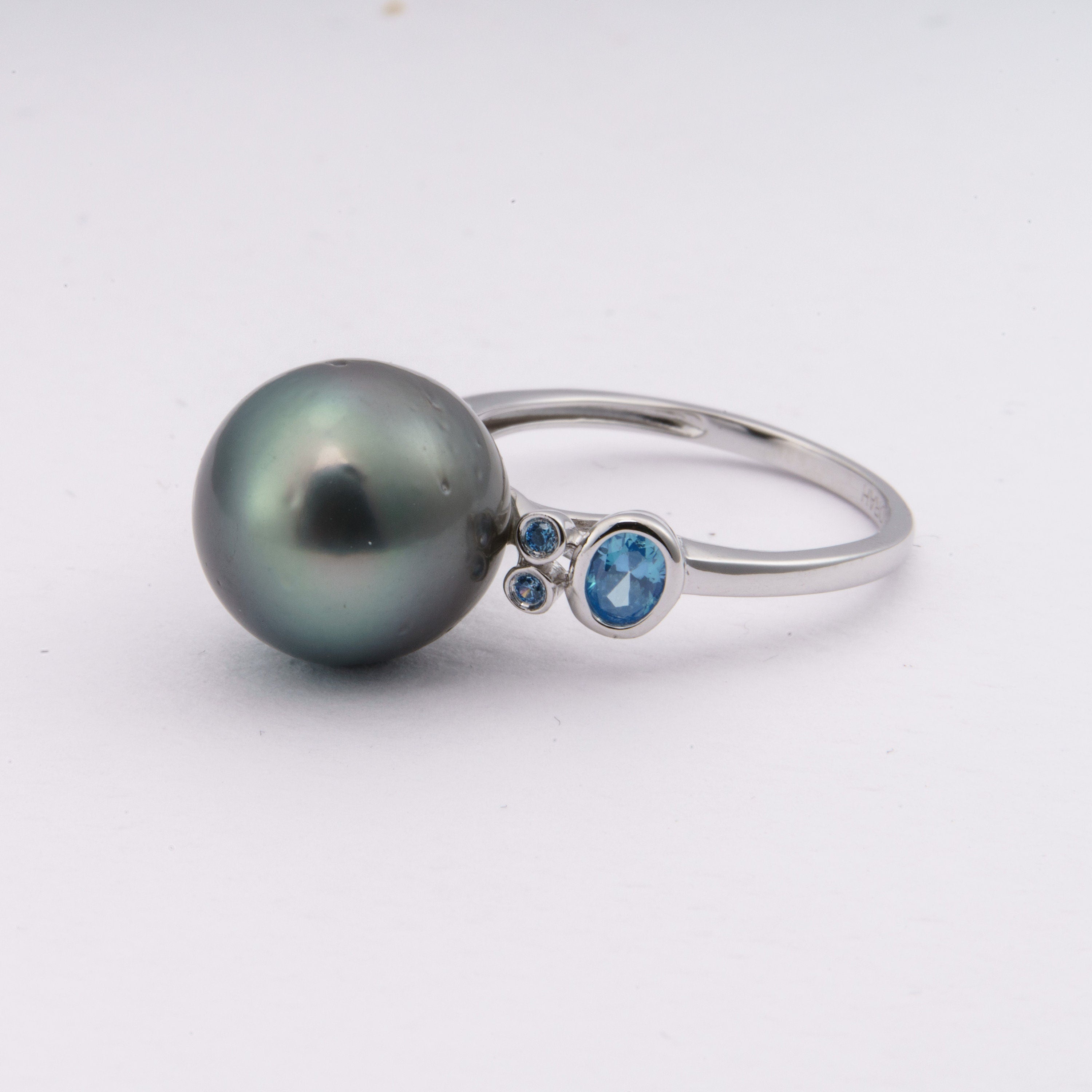 11mm tahitian pearl ring, size 5.5 us, 925 sterling silver with cubic zirconia