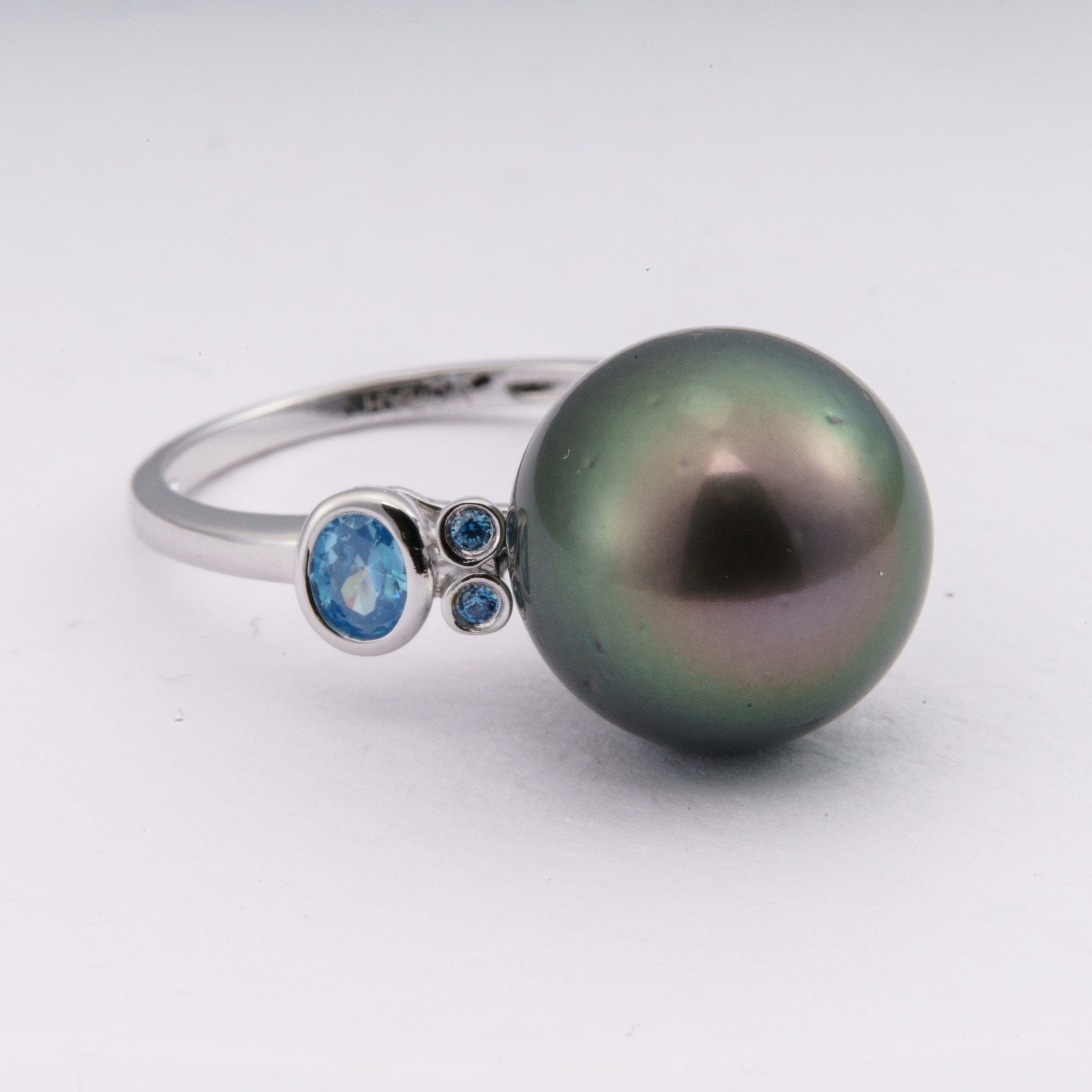 12mm tahitian pearl ring, size 5.5 us, 925 sterling silver with cubic zirconia