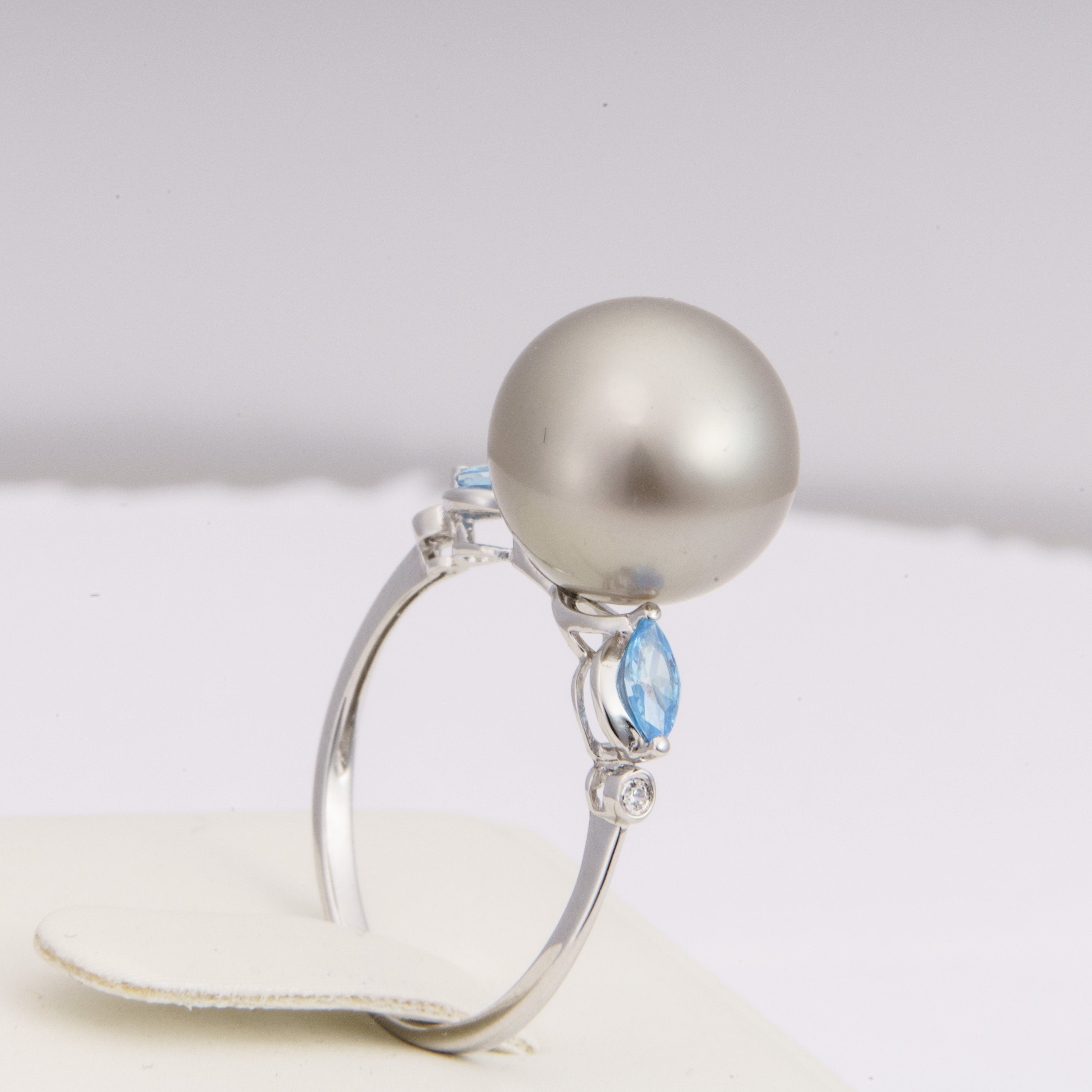 12mm tahitian pearl ring, size 7.5 us, 925 sterling silver with cubic zirconia