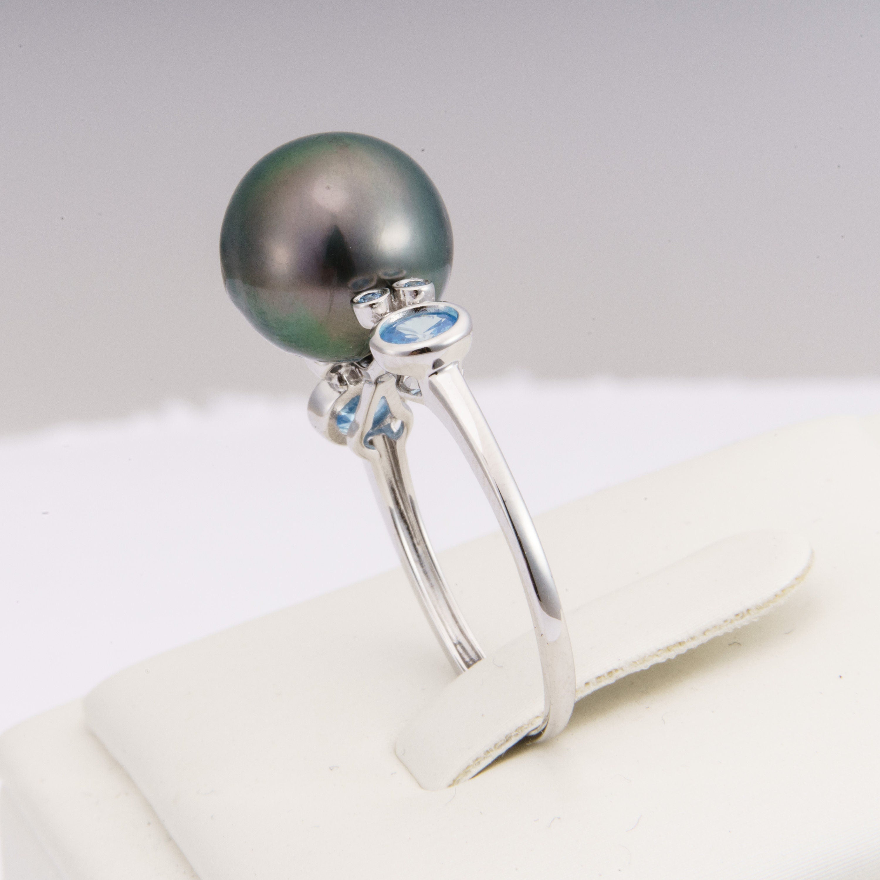 11mm tahitian pearl ring, size 7.5 us, 925 sterling silver with cubic zirconia