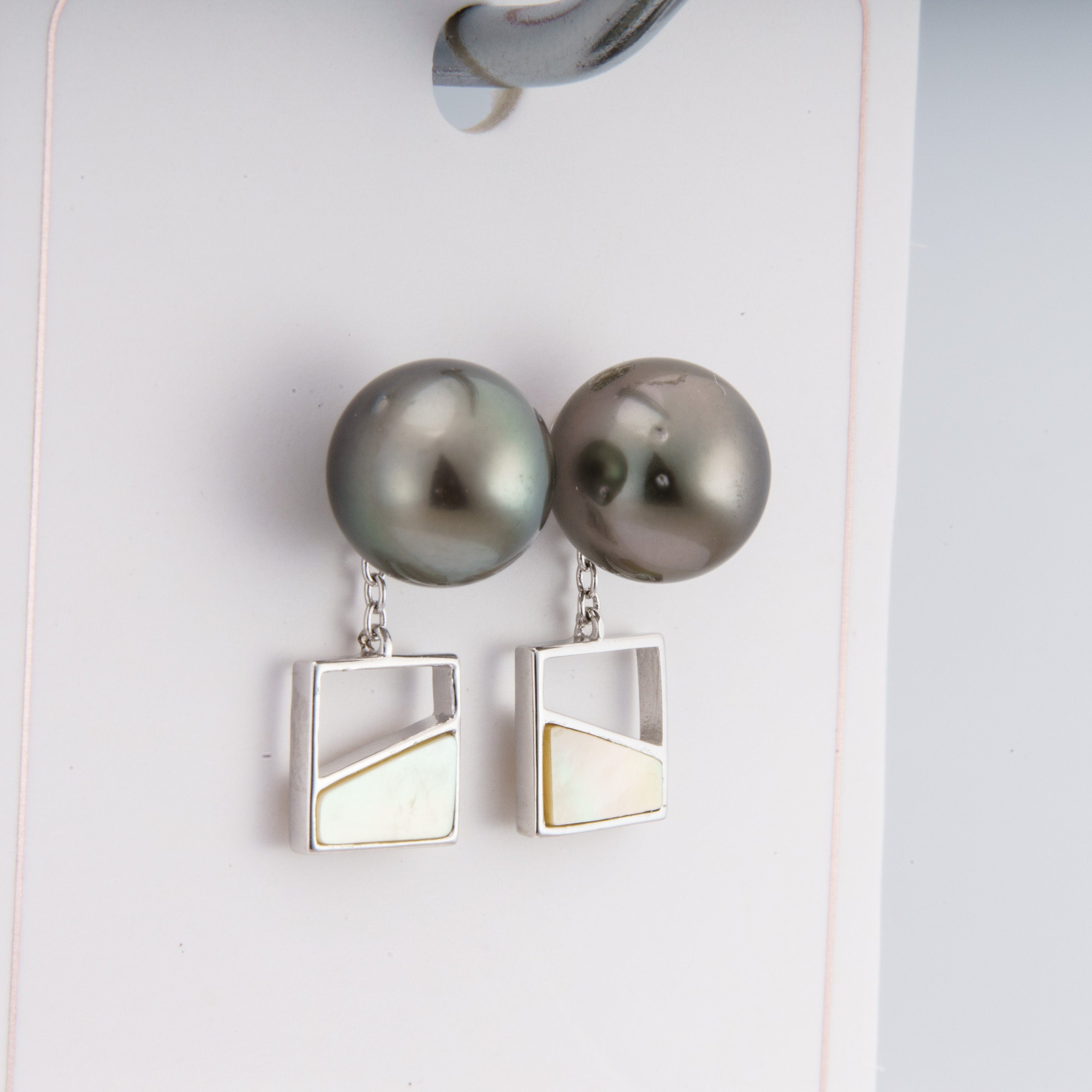 Tahitian pearl earrings 9mm, 925 sterling silver with rhodium finish and cubic zirconia