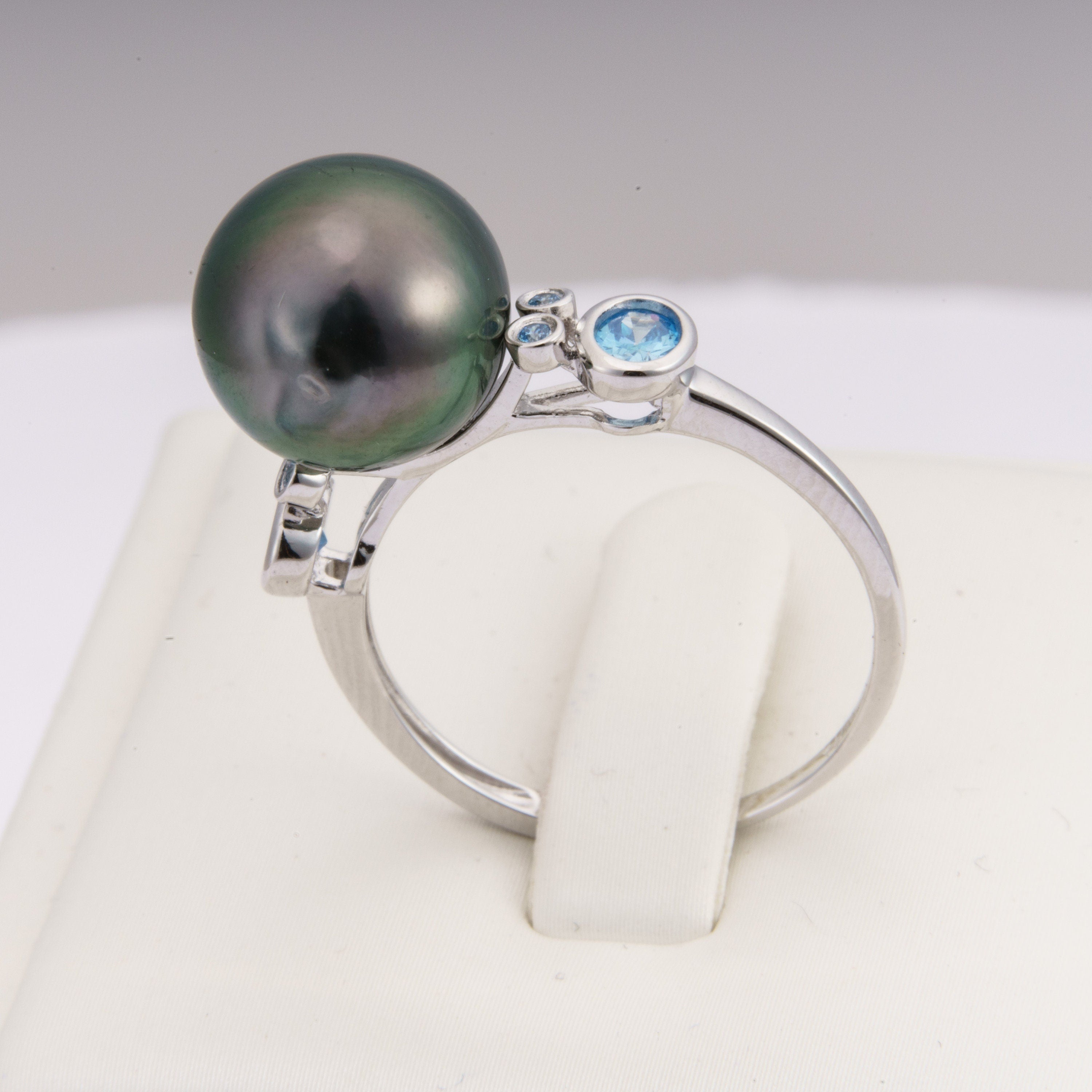 11mm tahitian pearl ring, size 7.5 us, 925 sterling silver with cubic zirconia