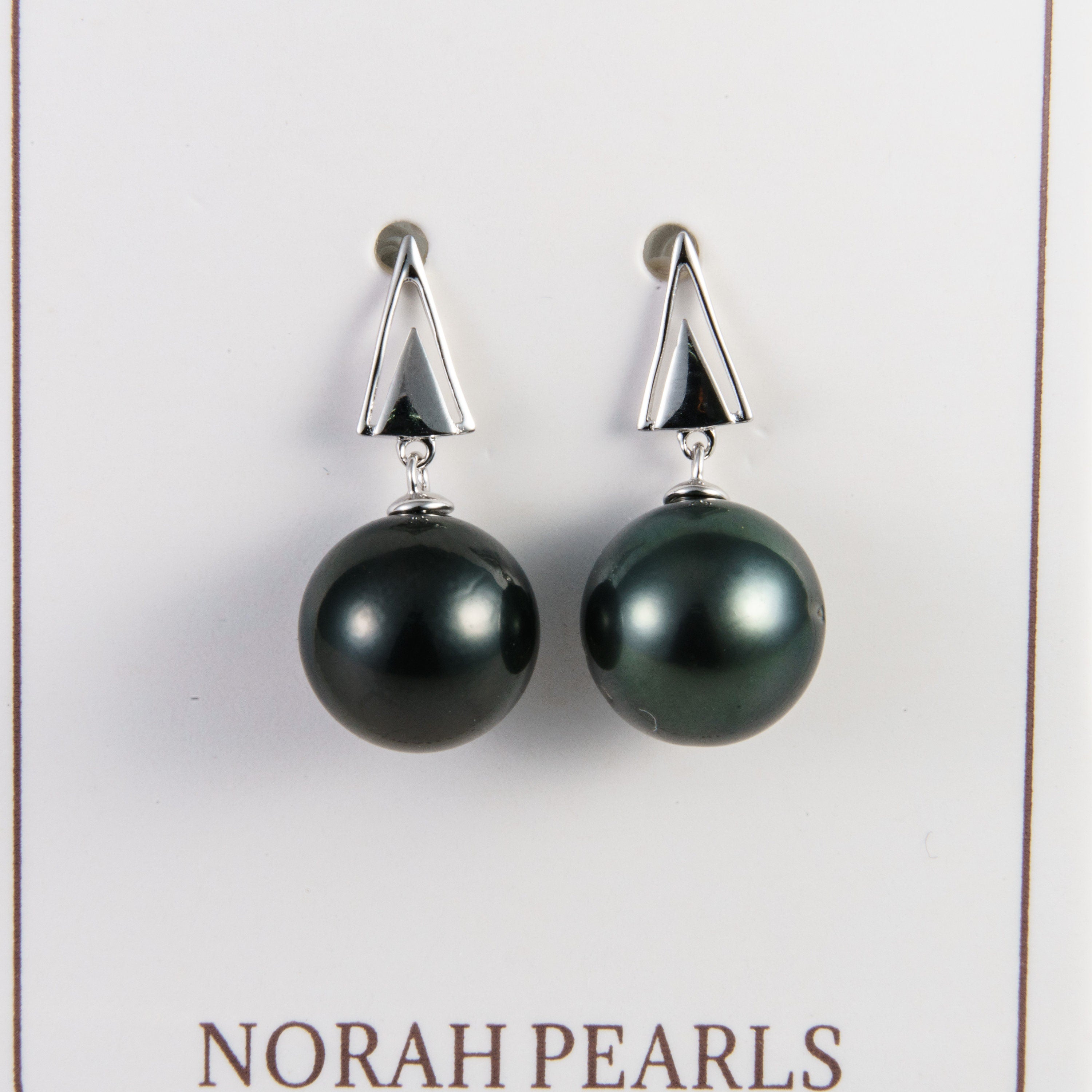 Tahitian pearl earrings 10mm, 925 sterling silver with rhodium finish and cubic zirconia