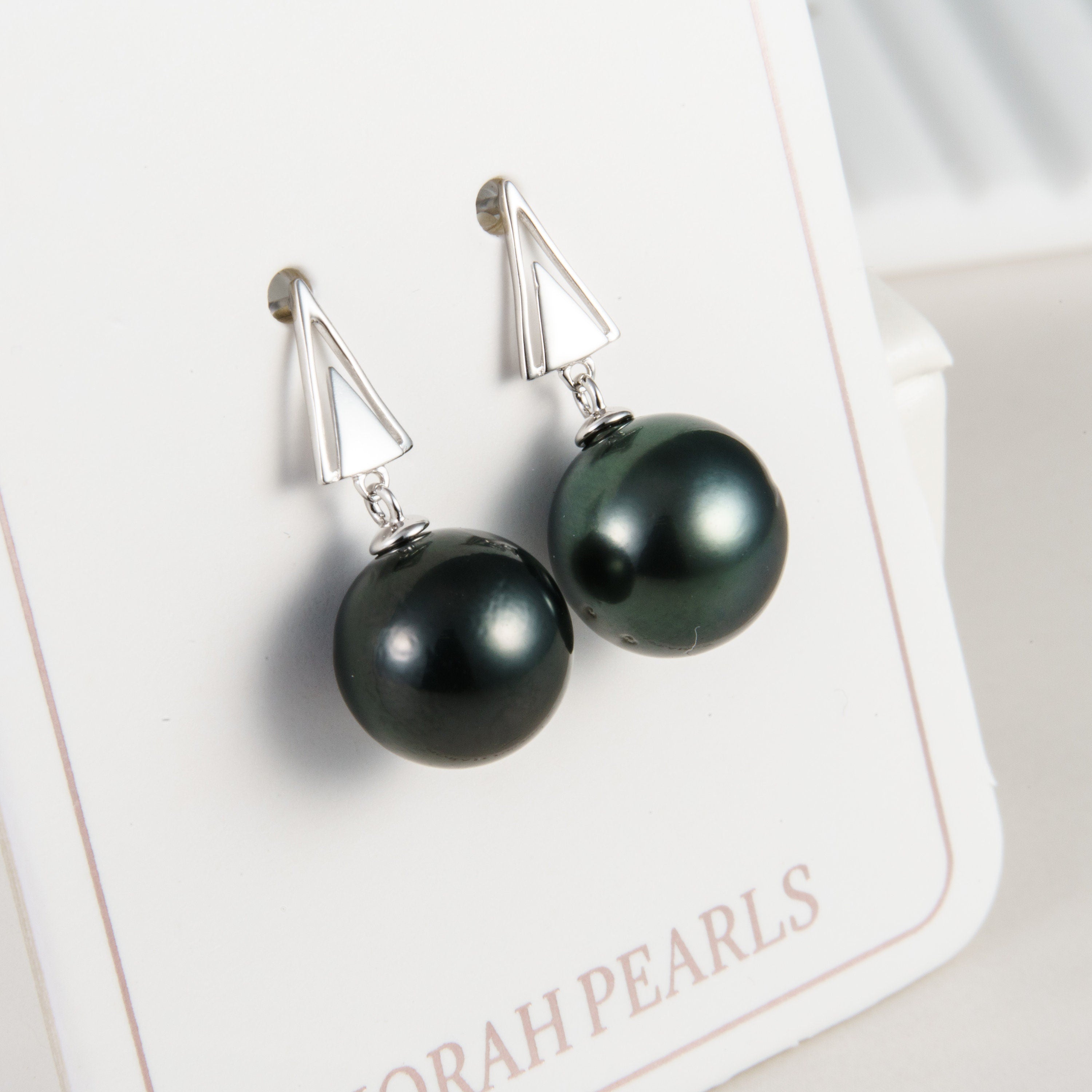 Tahitian pearl earrings 10mm, 925 sterling silver with rhodium finish and cubic zirconia