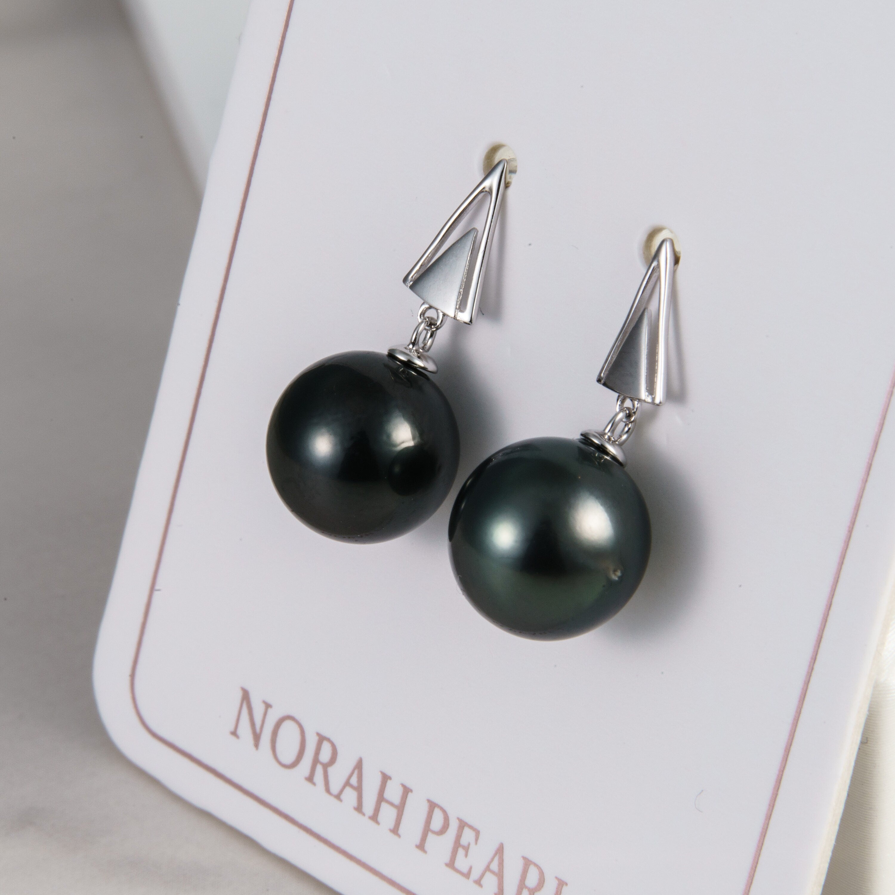 Tahitian pearl earrings 10mm, 925 sterling silver with rhodium finish and cubic zirconia