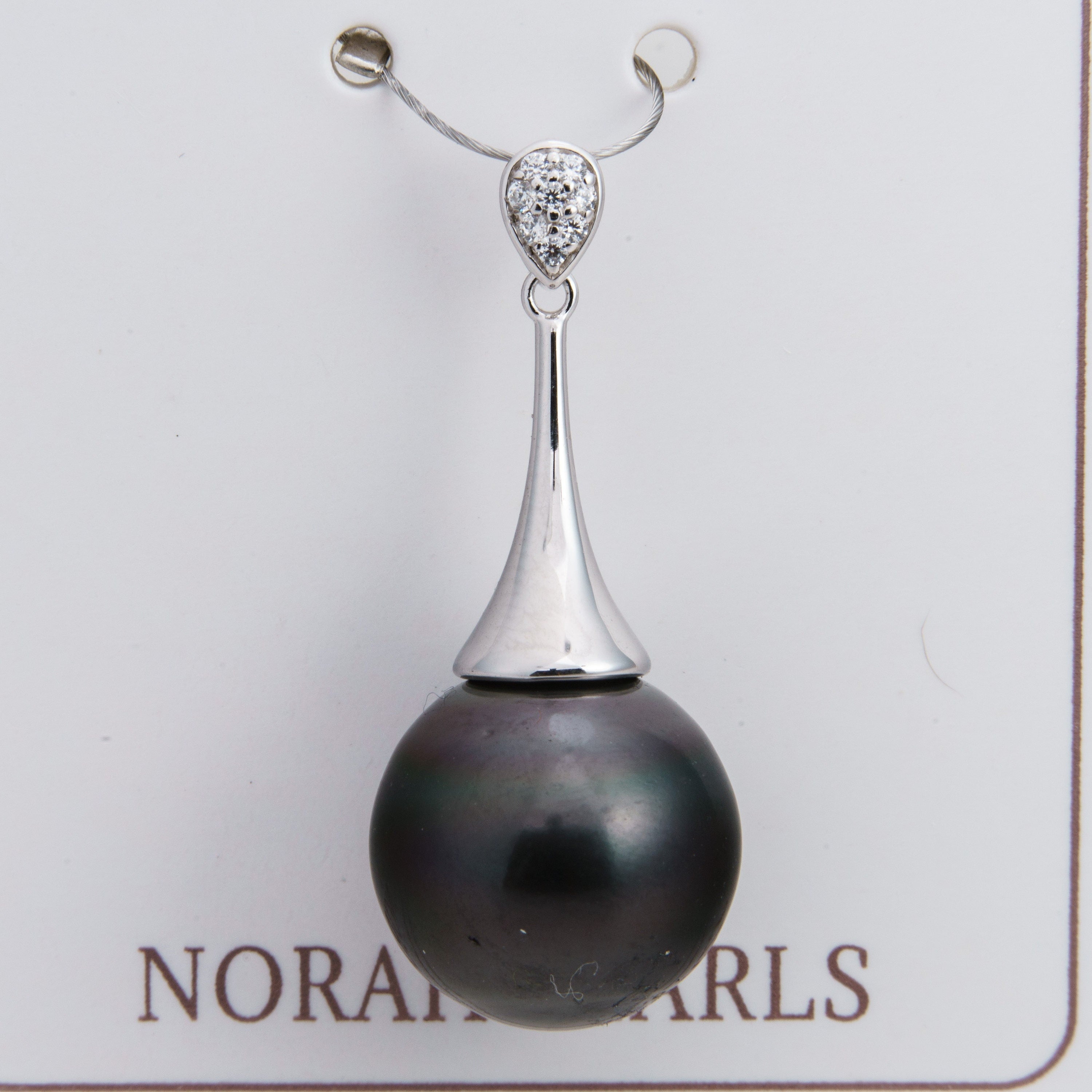 13mm tahitian pearl pendant, 925 sterling silver, rhodium finish, cubic zirconia