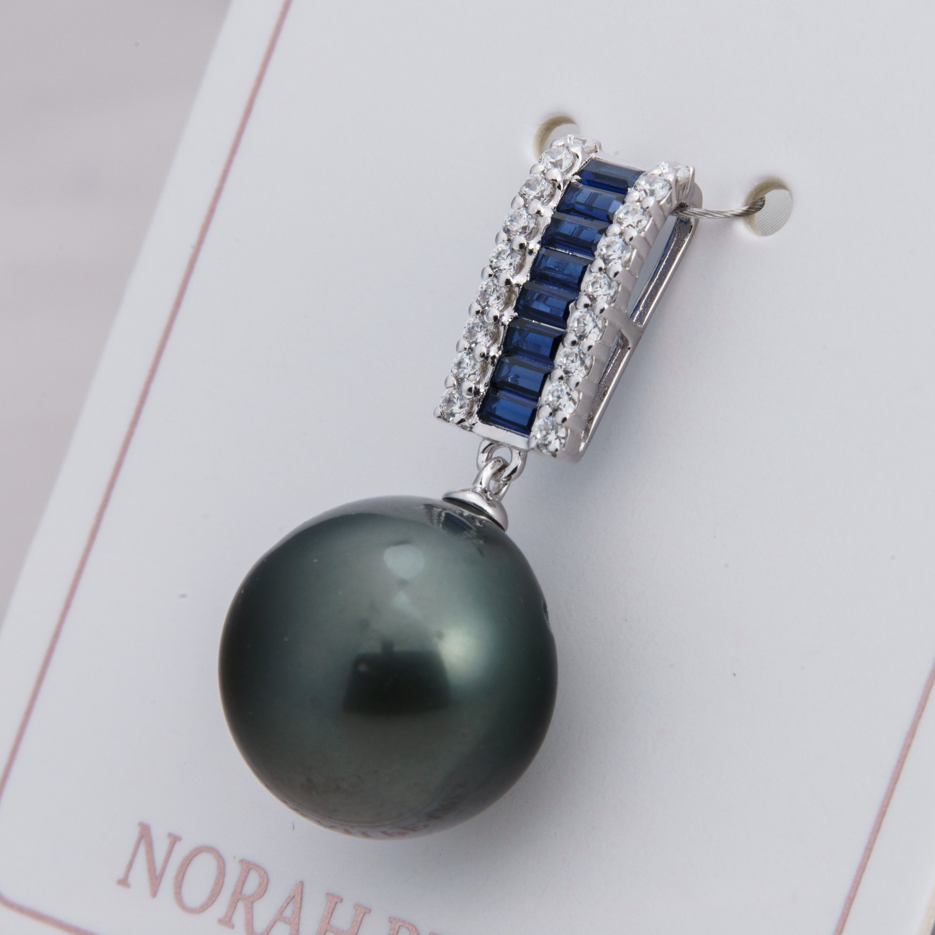 14mm tahitian pearl pendant, 925 sterling silver, rhodium finish, cubic zirconia