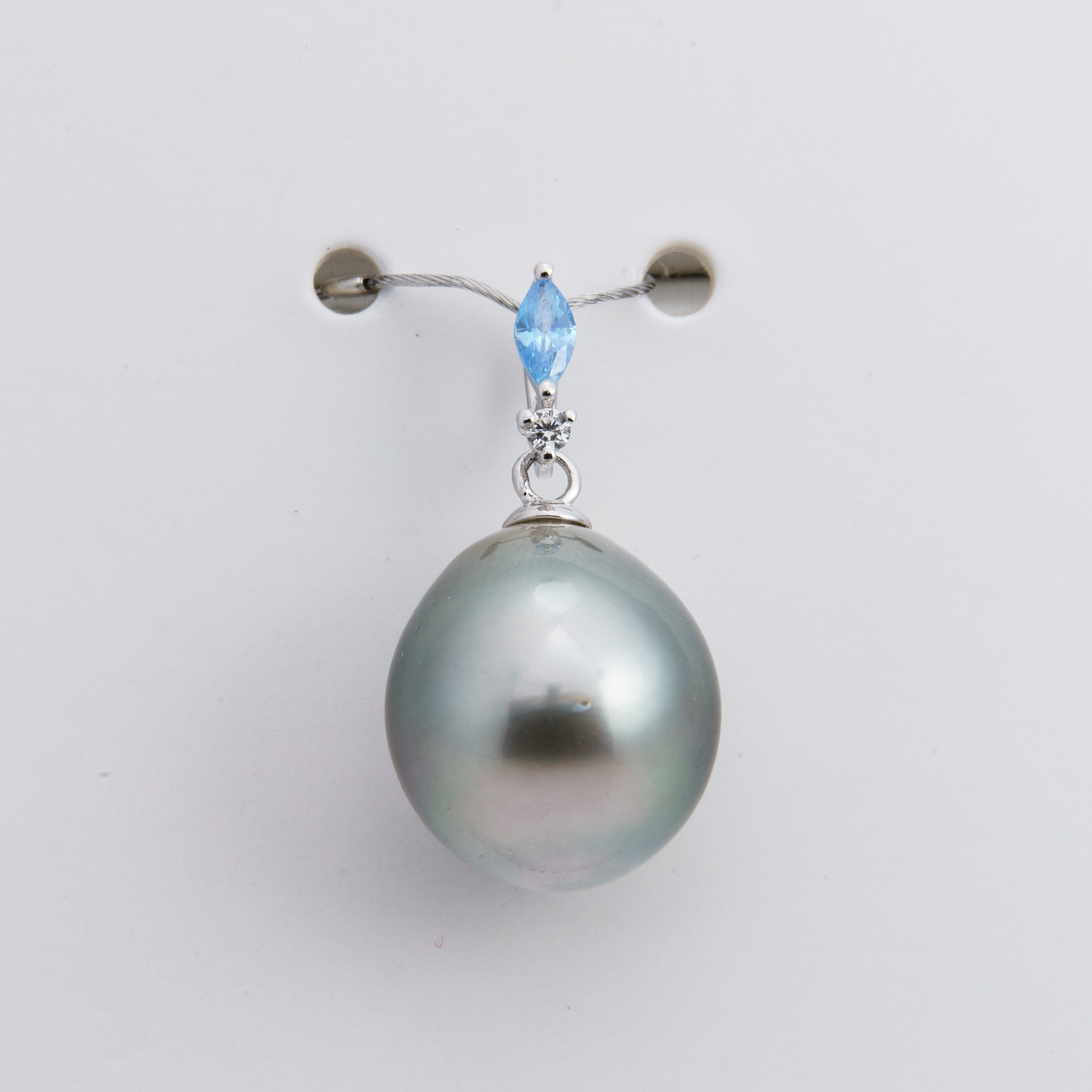 11mm tahitian pearl pendant, 925 sterling silver, rhodium finish, cubic zirconia