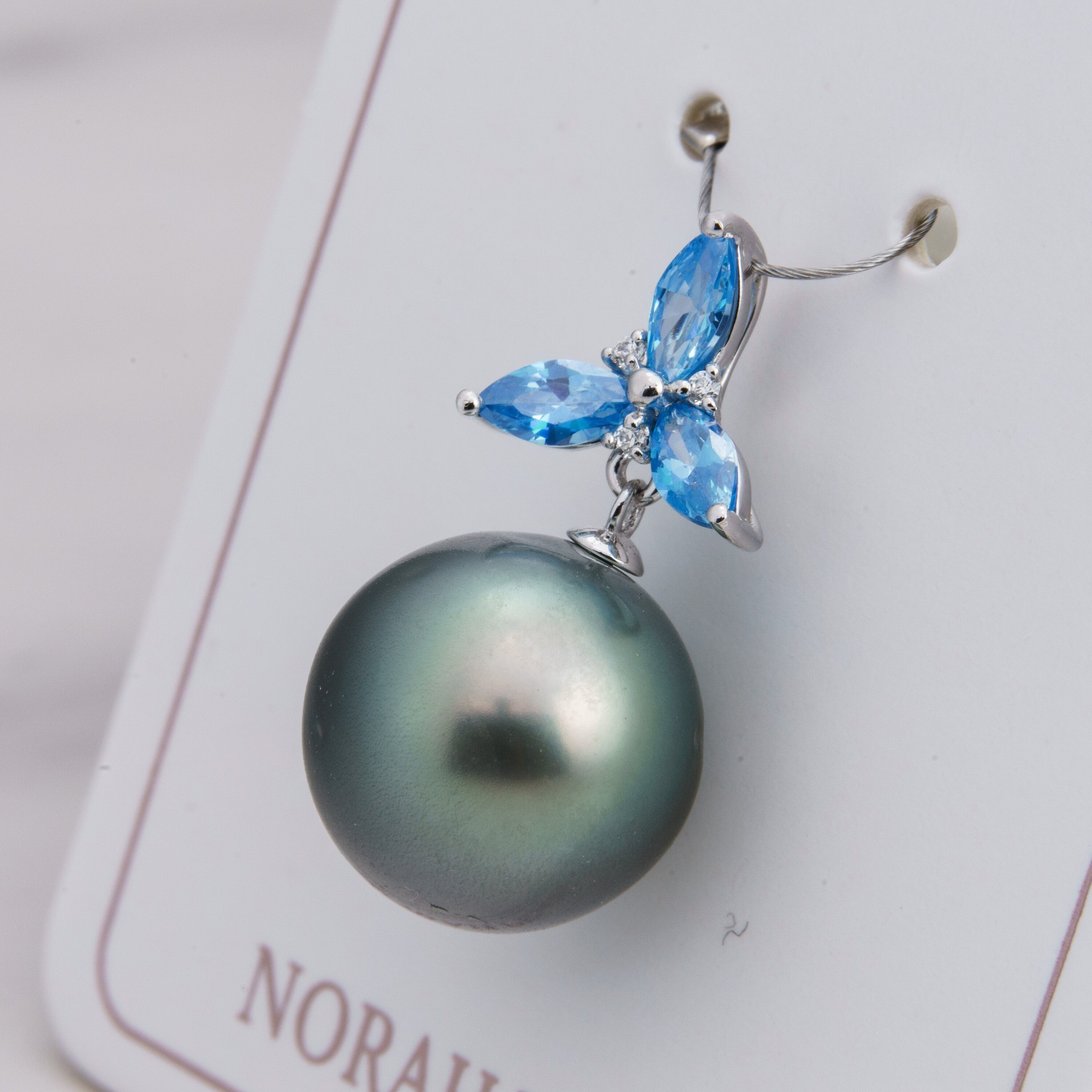 13mm tahitian pearl pendant, 925 sterling silver, rhodium finish, cubic zirconia