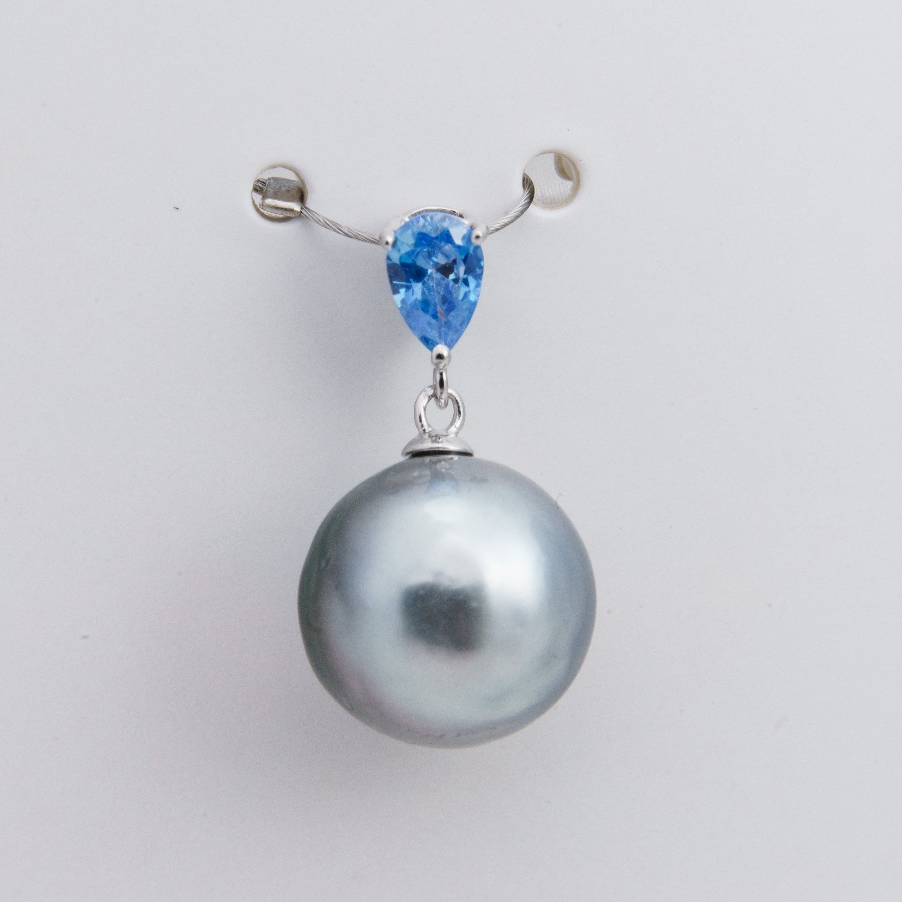 12mm tahitian pearl pendant, 925 sterling silver, rhodium finish, cubic zirconia