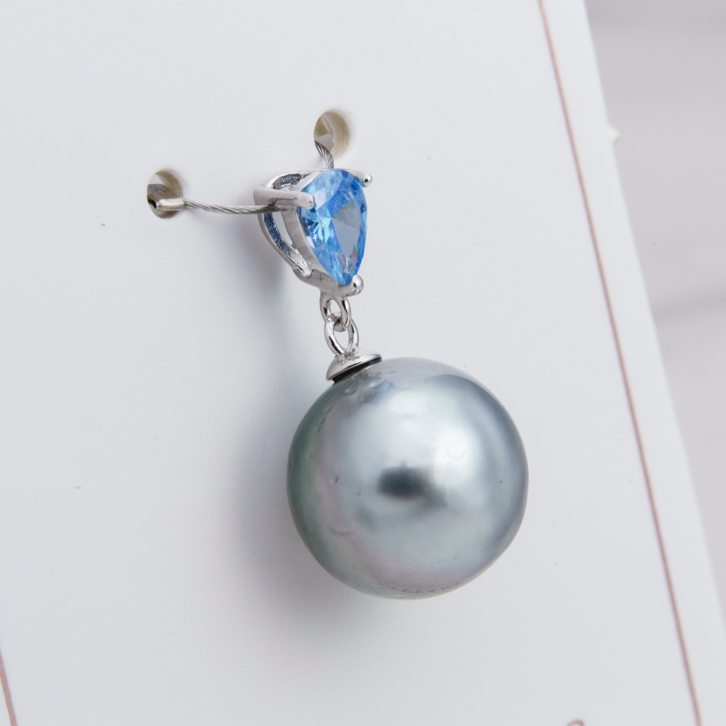 12mm tahitian pearl pendant, 925 sterling silver, rhodium finish, cubic zirconia