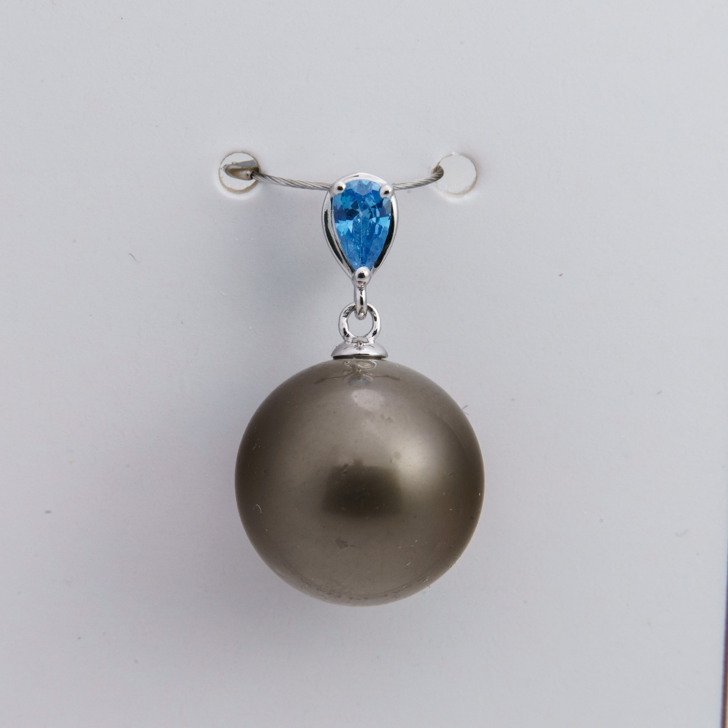 13mm tahitian pearl pendant, 925 sterling silver, rhodium finish, cubic zirconia