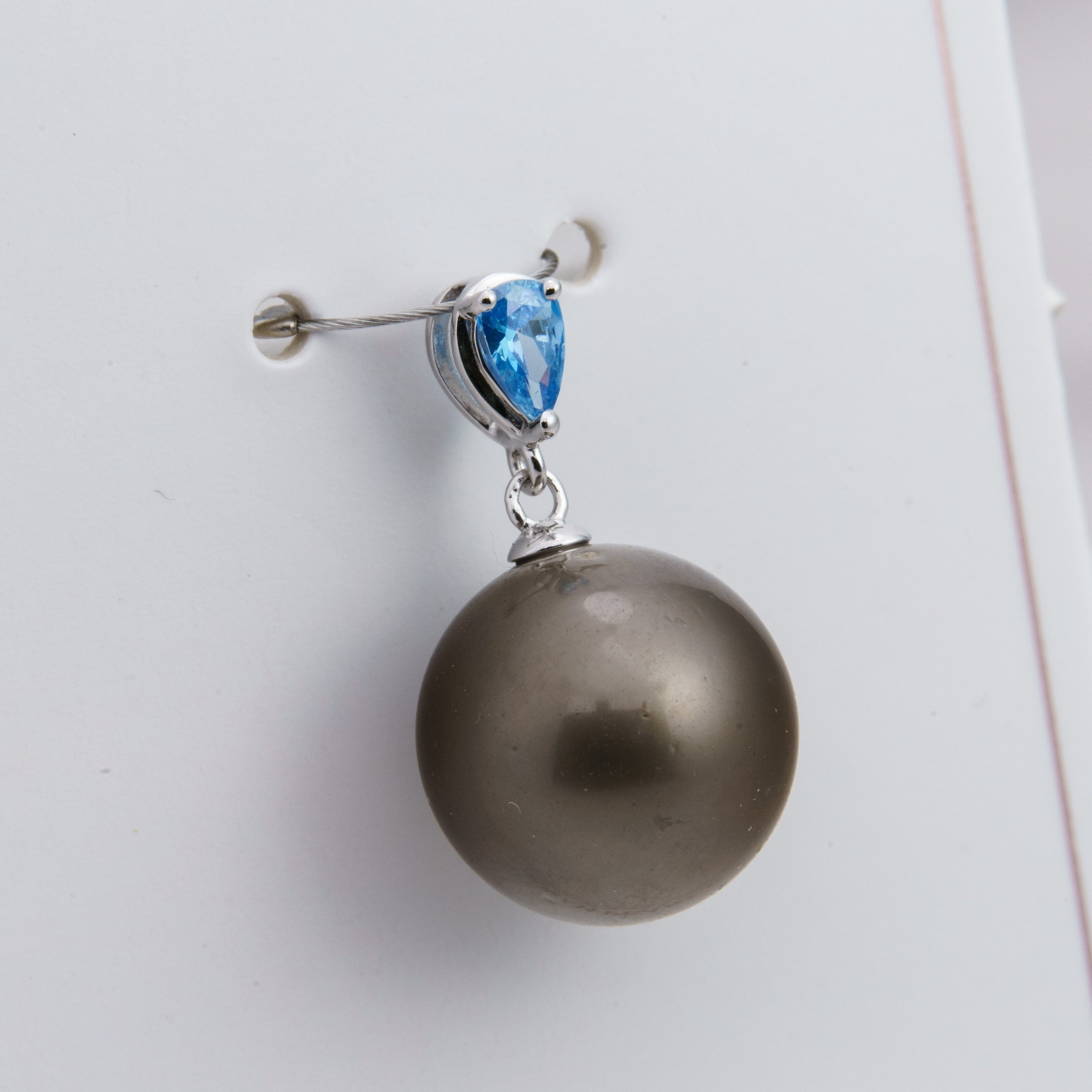 13mm tahitian pearl pendant, 925 sterling silver, rhodium finish, cubic zirconia