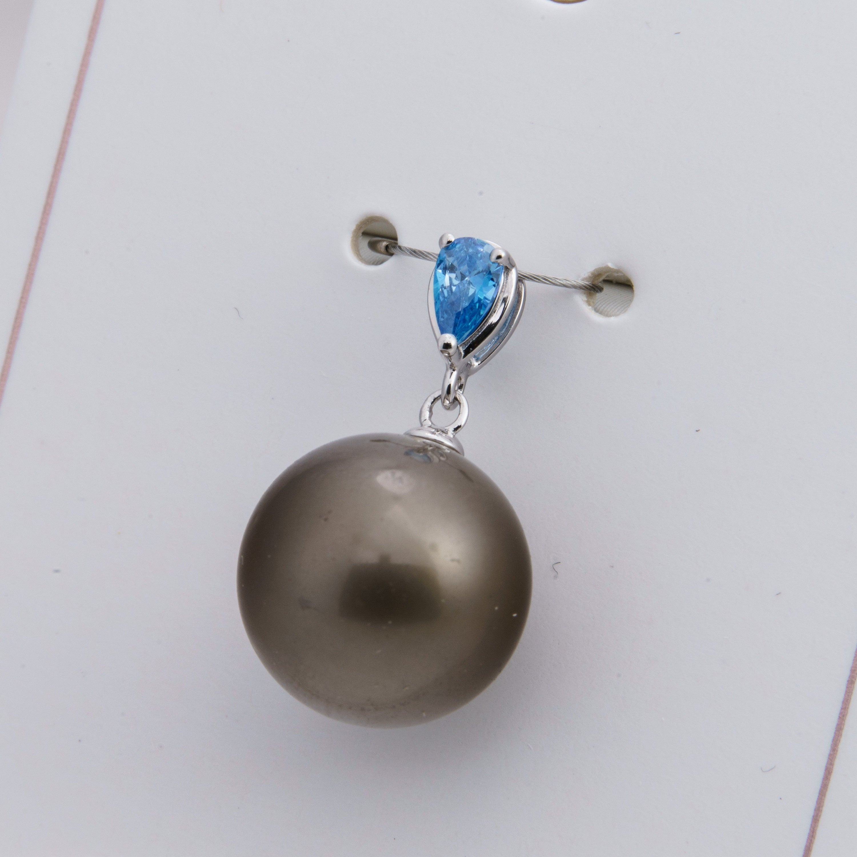 13mm tahitian pearl pendant, 925 sterling silver, rhodium finish, cubic zirconia