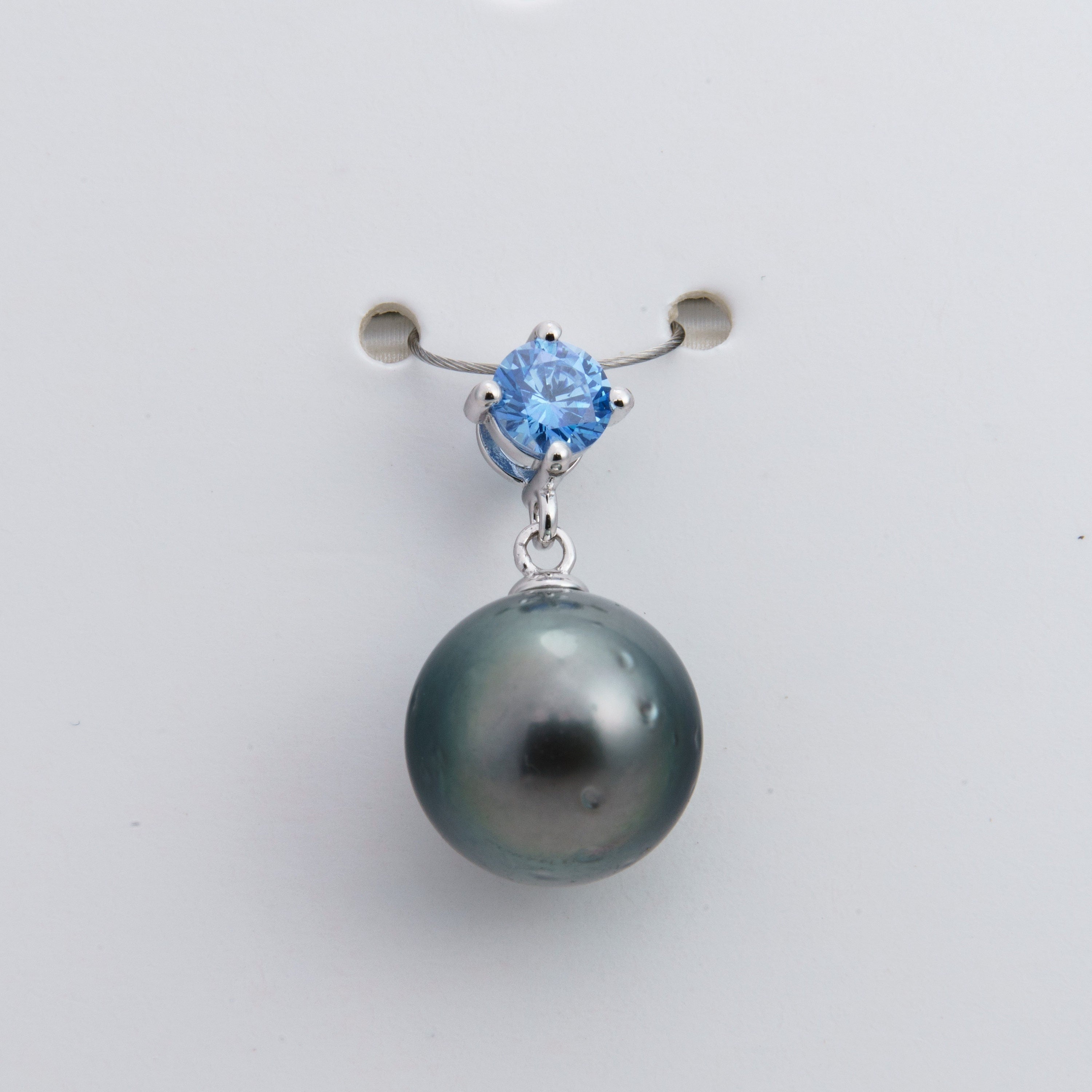 10mm tahitian pearl pendant, 925 sterling silver, rhodium finish, cubic zirconia