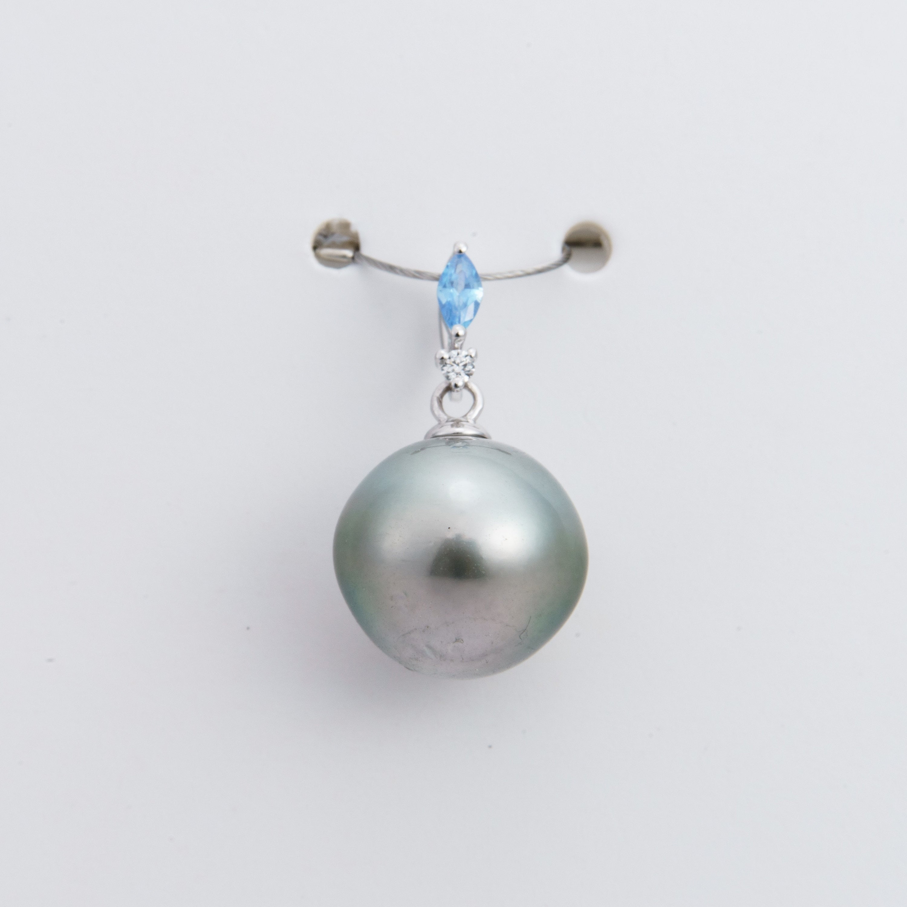 11mm tahitian pearl pendant, 925 sterling silver, rhodium finish, cubic zirconia