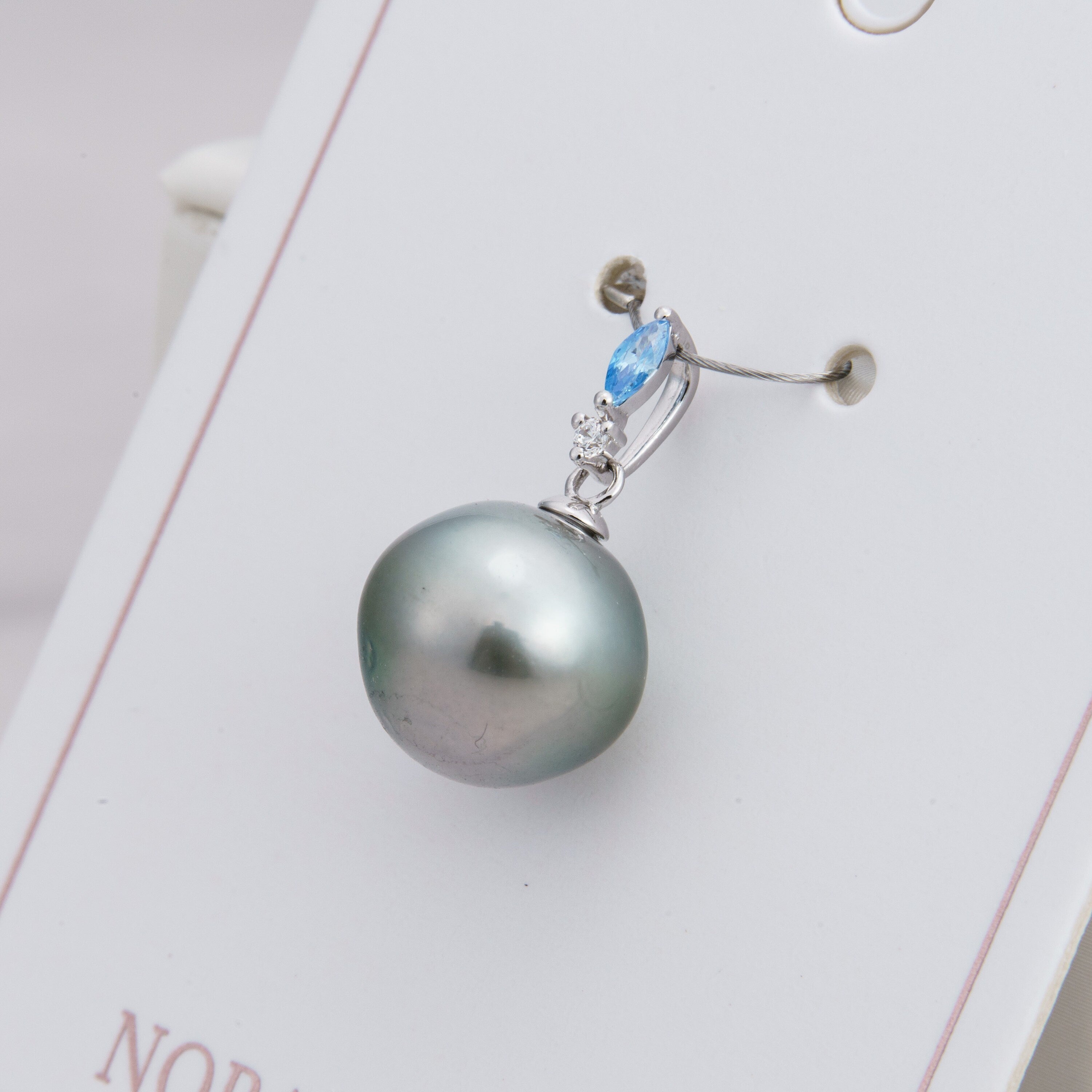 11mm tahitian pearl pendant, 925 sterling silver, rhodium finish, cubic zirconia