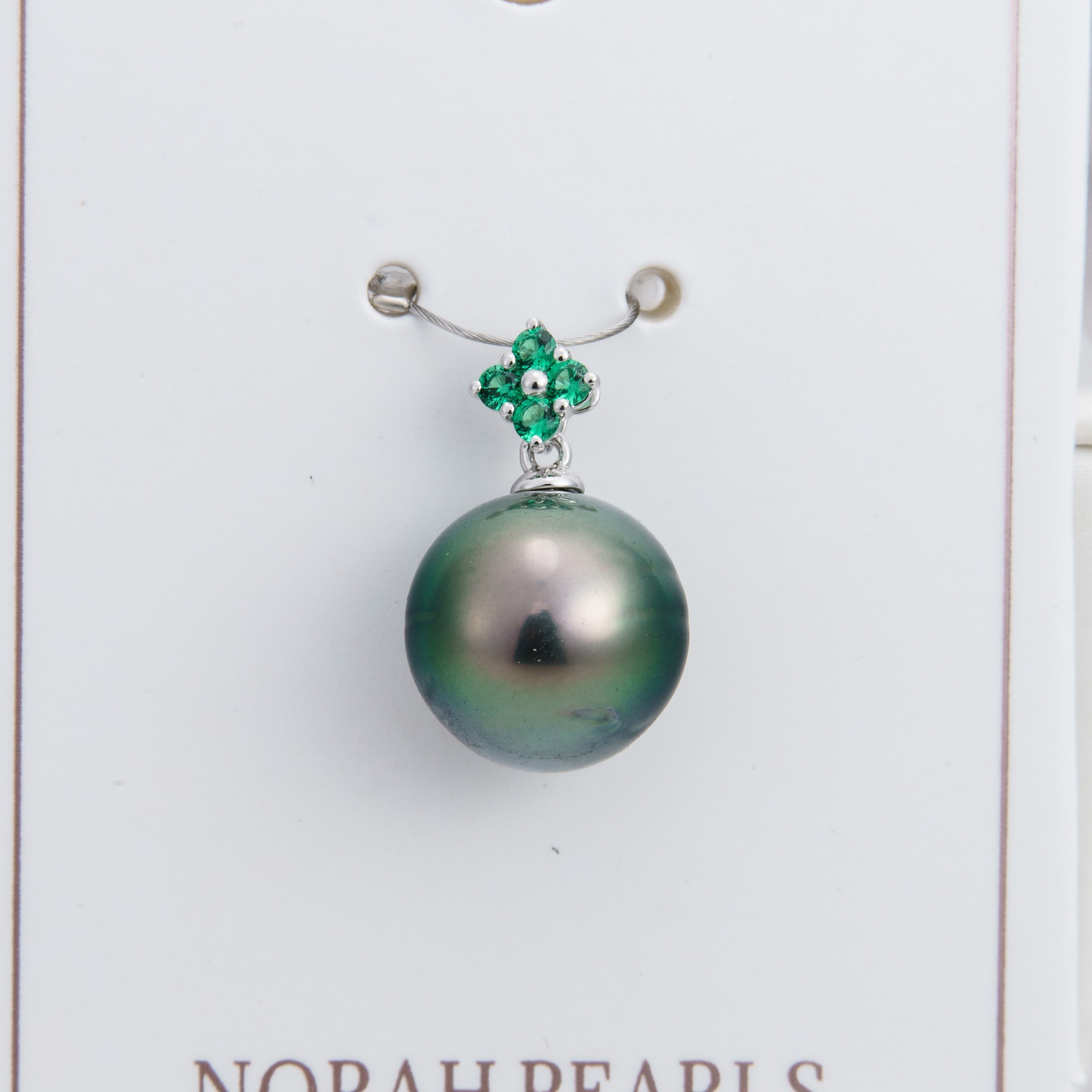 12mm tahitian pearl pendant, 925 sterling silver, rhodium finish, cubic zirconia