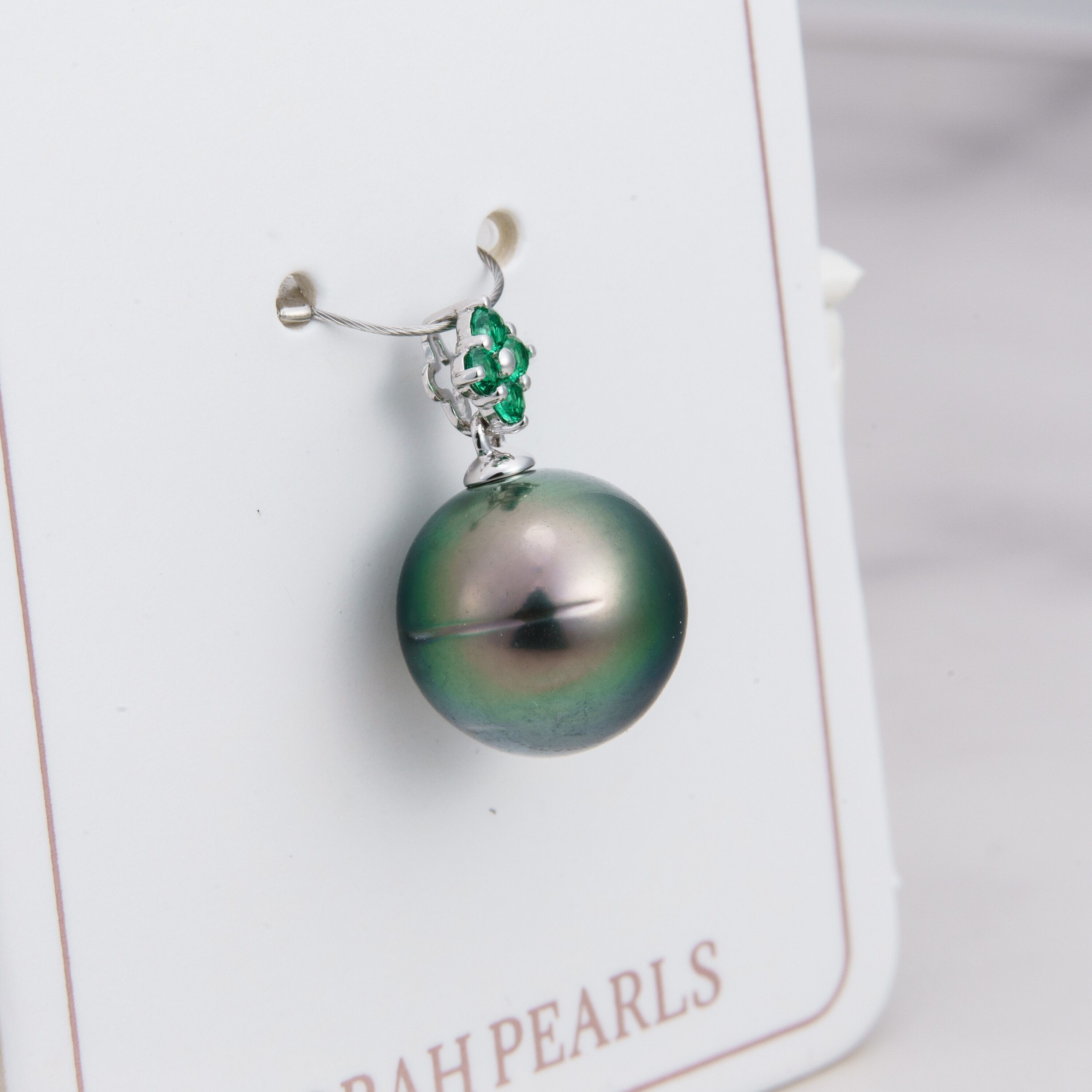 12mm tahitian pearl pendant, 925 sterling silver, rhodium finish, cubic zirconia