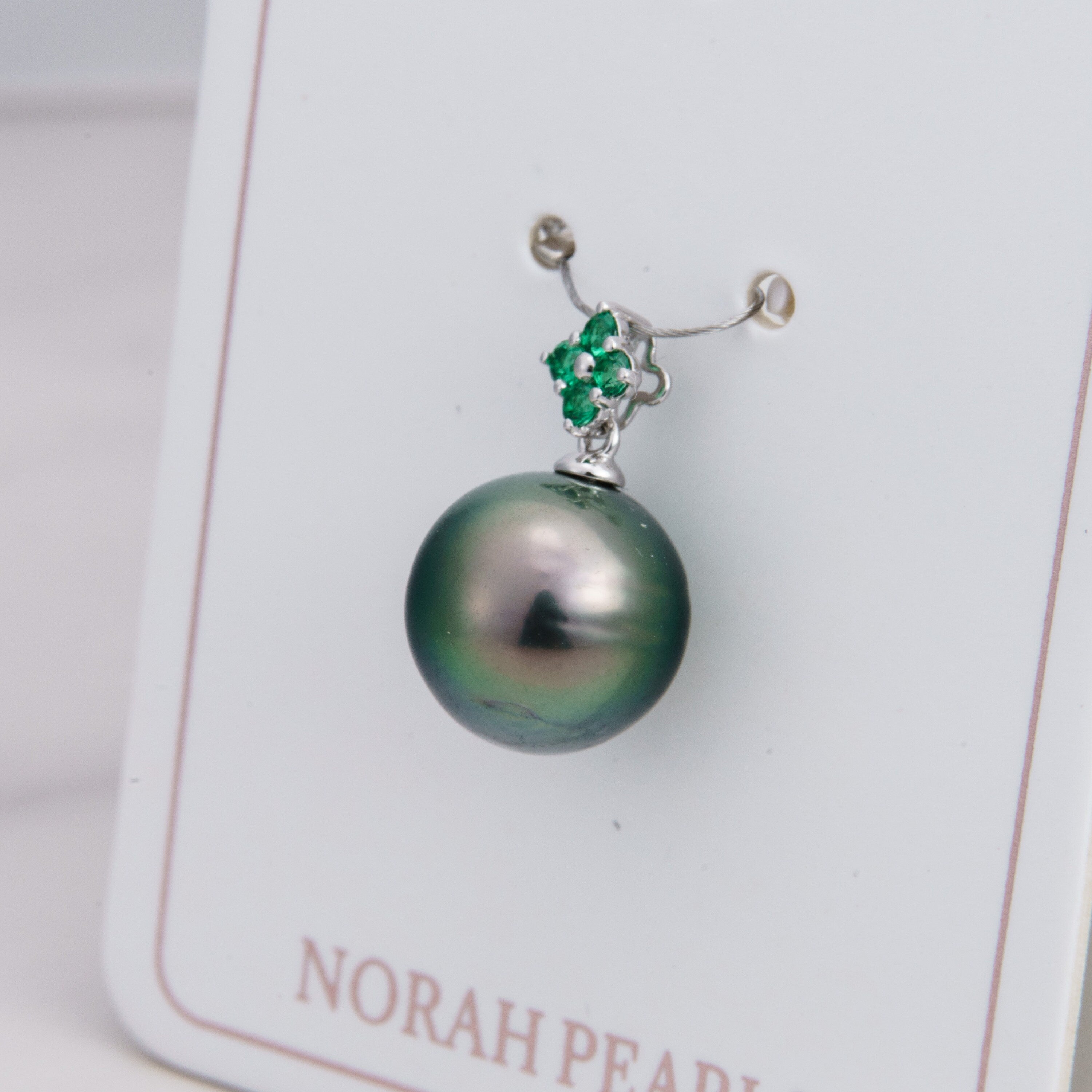 12mm tahitian pearl pendant, 925 sterling silver, rhodium finish, cubic zirconia