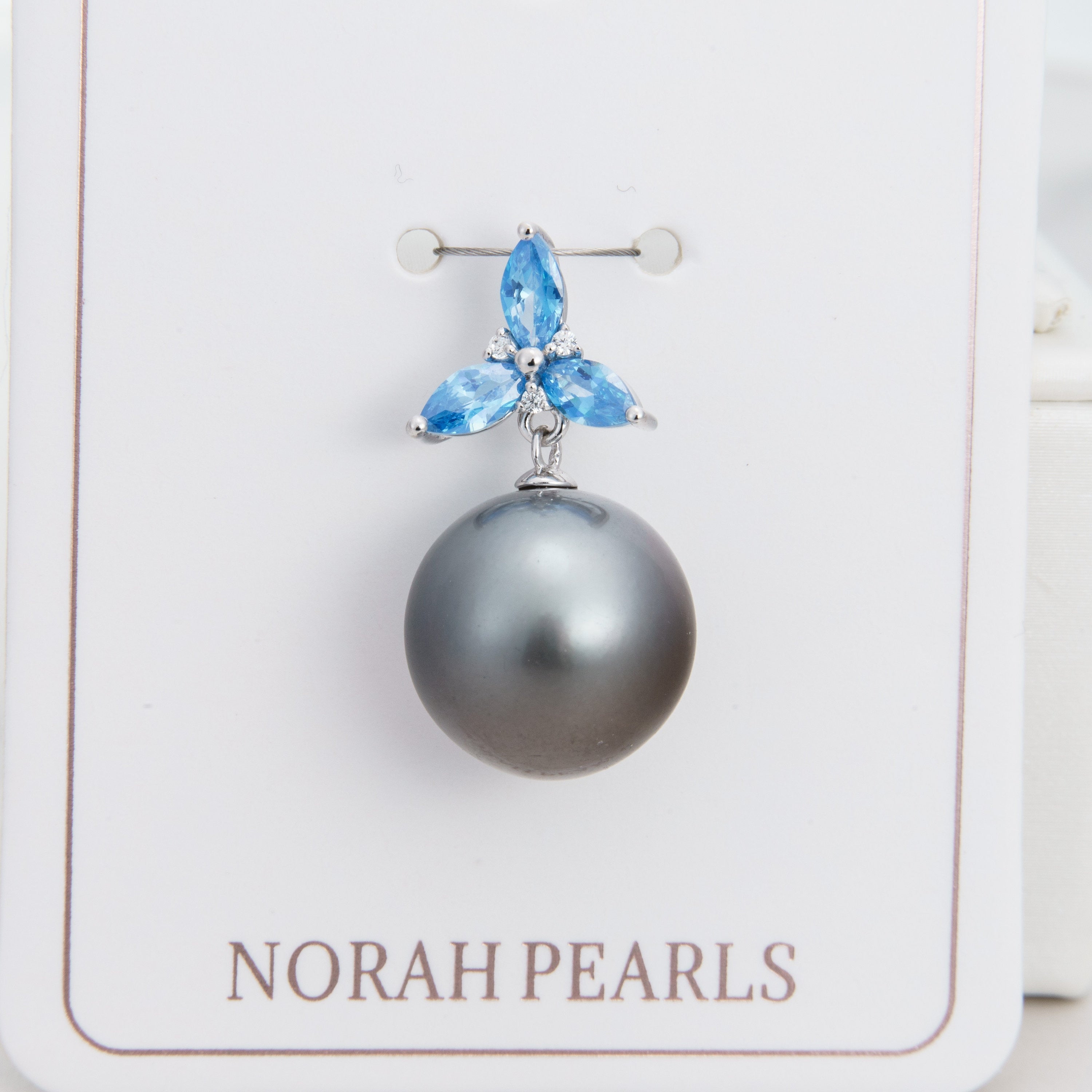 13mm tahitian pearl pendant, 925 sterling silver, rhodium finish, cubic zirconia