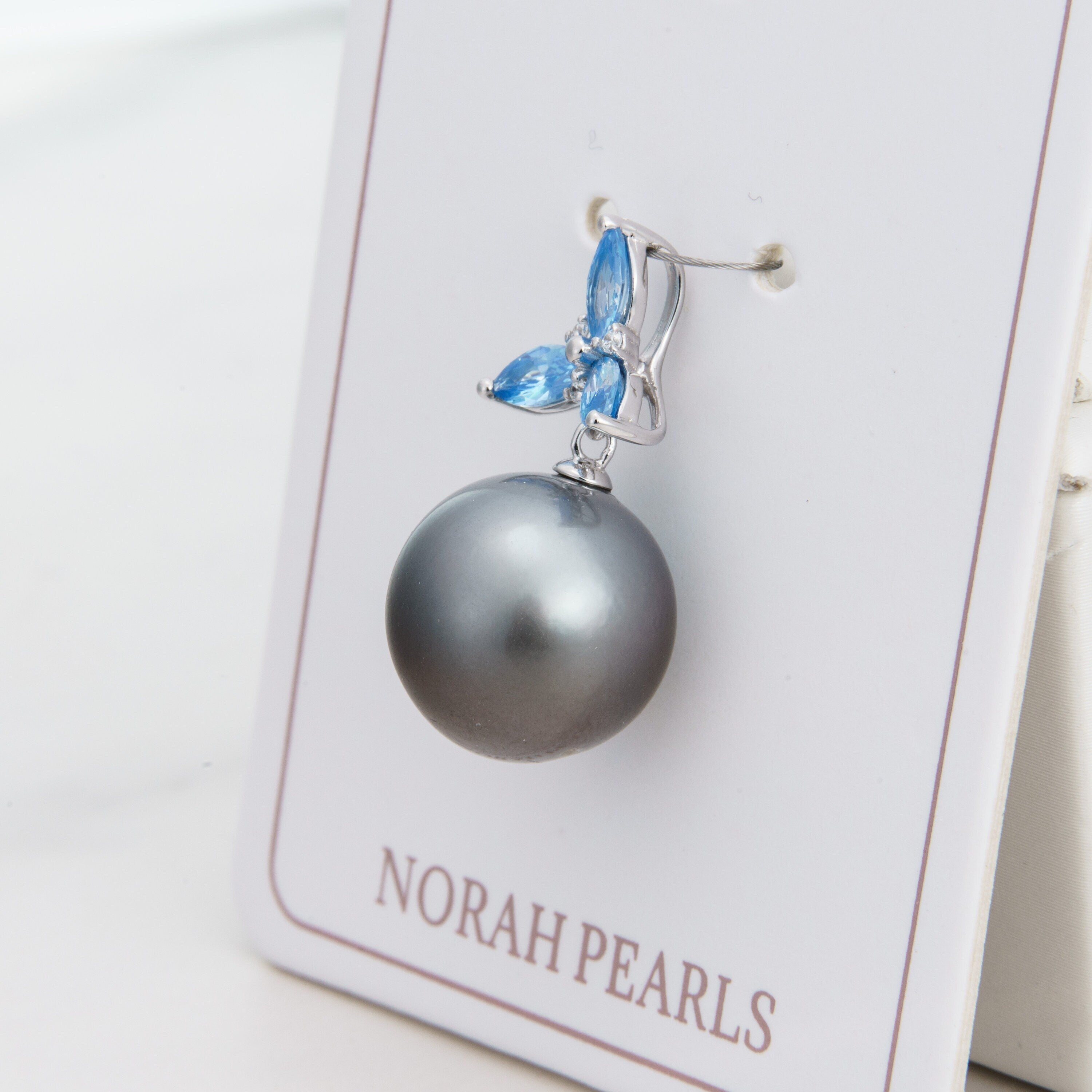 13mm tahitian pearl pendant, 925 sterling silver, rhodium finish, cubic zirconia