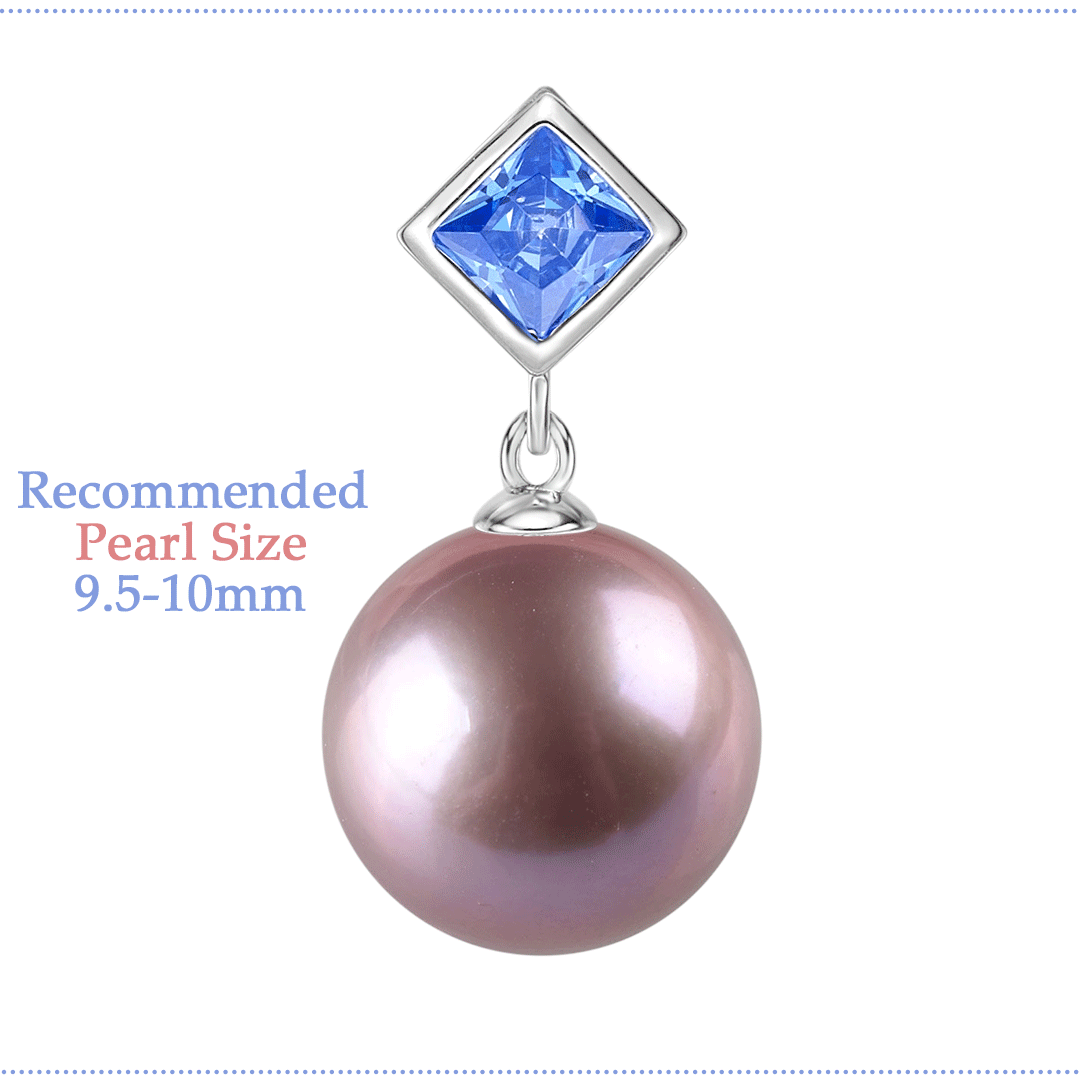 925 sterling silver pearl pendant setting princess cut sea blue cubic zirconia - elegant pearl mounting