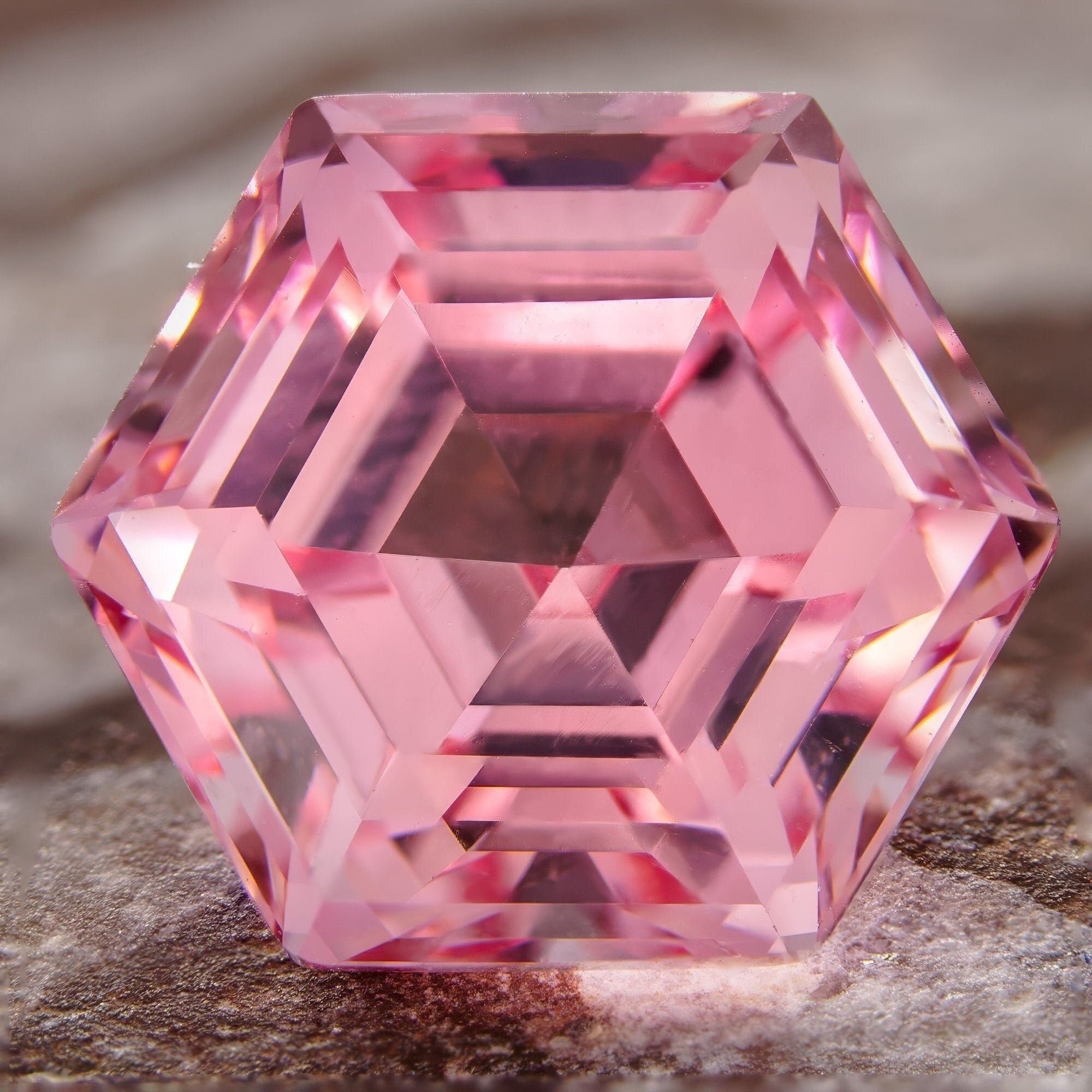 7mm 2.1ct loose padparadscha pink sapphire lab grown hexagon cut loop clean.