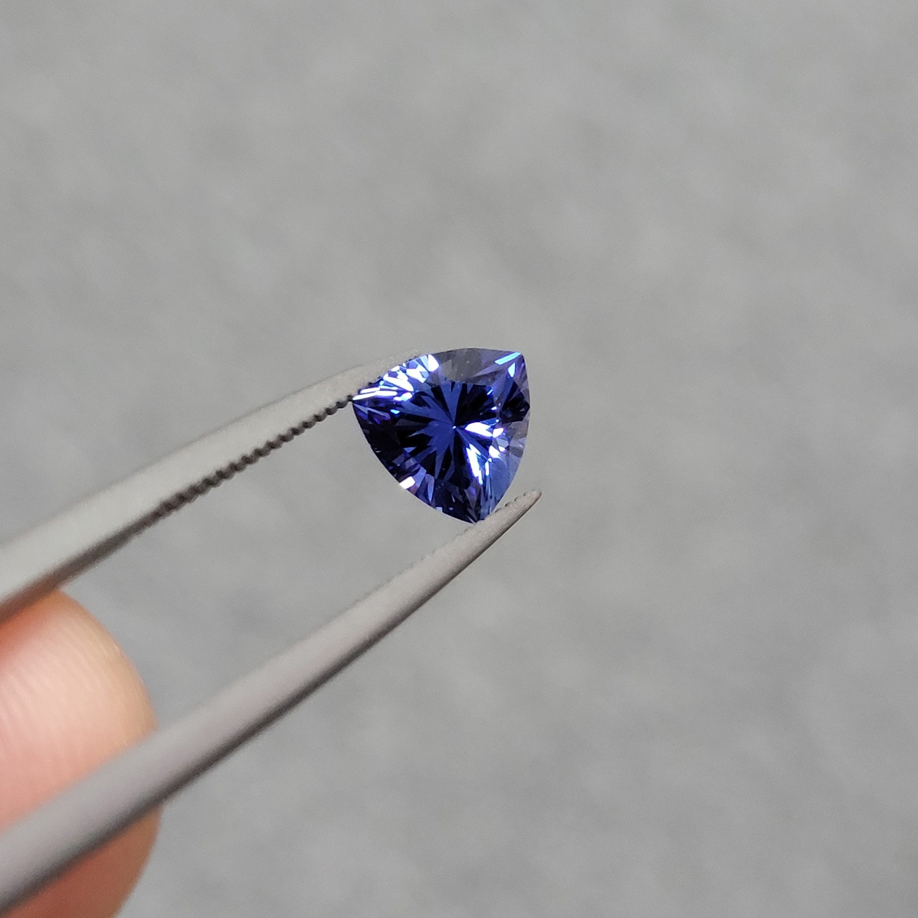 8mm loose sapphire 2.19ct lab grown trillion faceted ceylon sapphire, blue gemstone