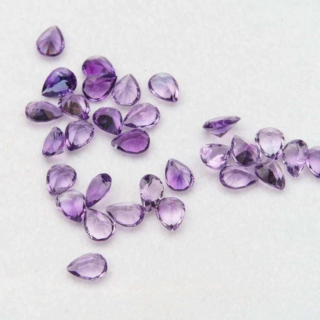 Amethyst faceted pear cut 3.54 carat 30pcs 3x4mm loose gemstone synthetic
