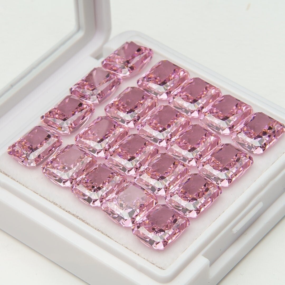 Set of 20pcs high carbon cubic zircon diamond 8x10mm pink radiant 4ct each