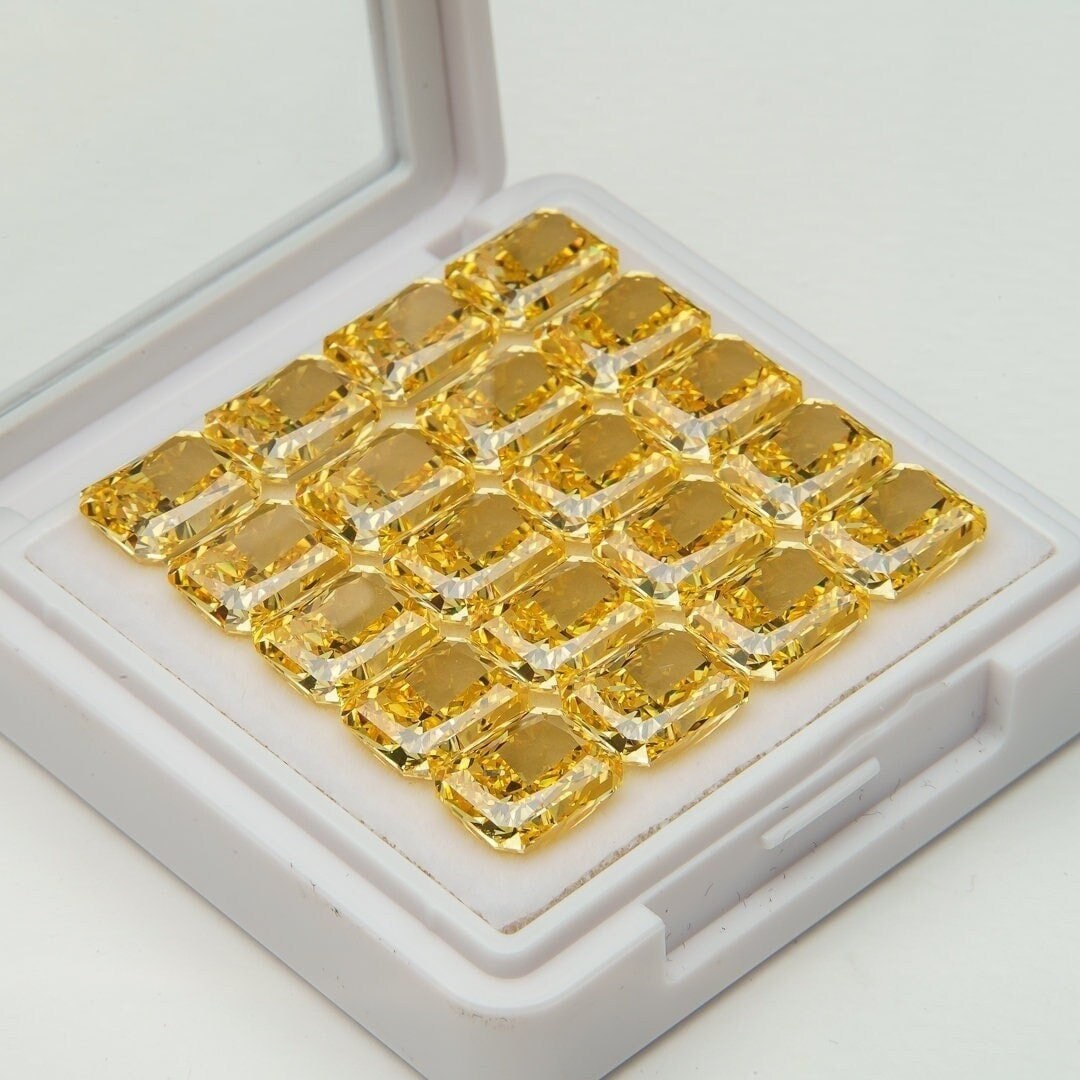 Set of 20pcs high carbon cubic zircon diamond 8x10mm yellow radiant 4ct each