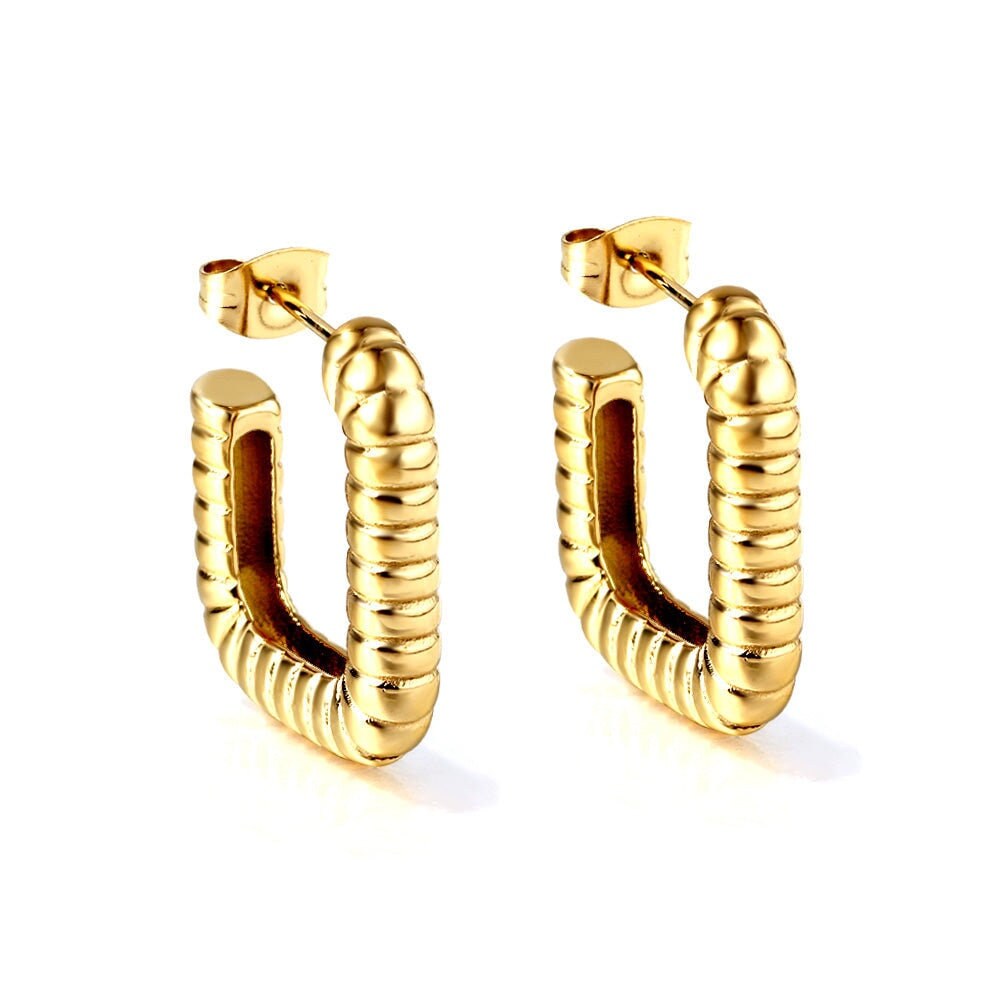 18k plating gold C hoop earrings, chunky gold hoop, gold c hoops earrings, women earrings, stainless steel