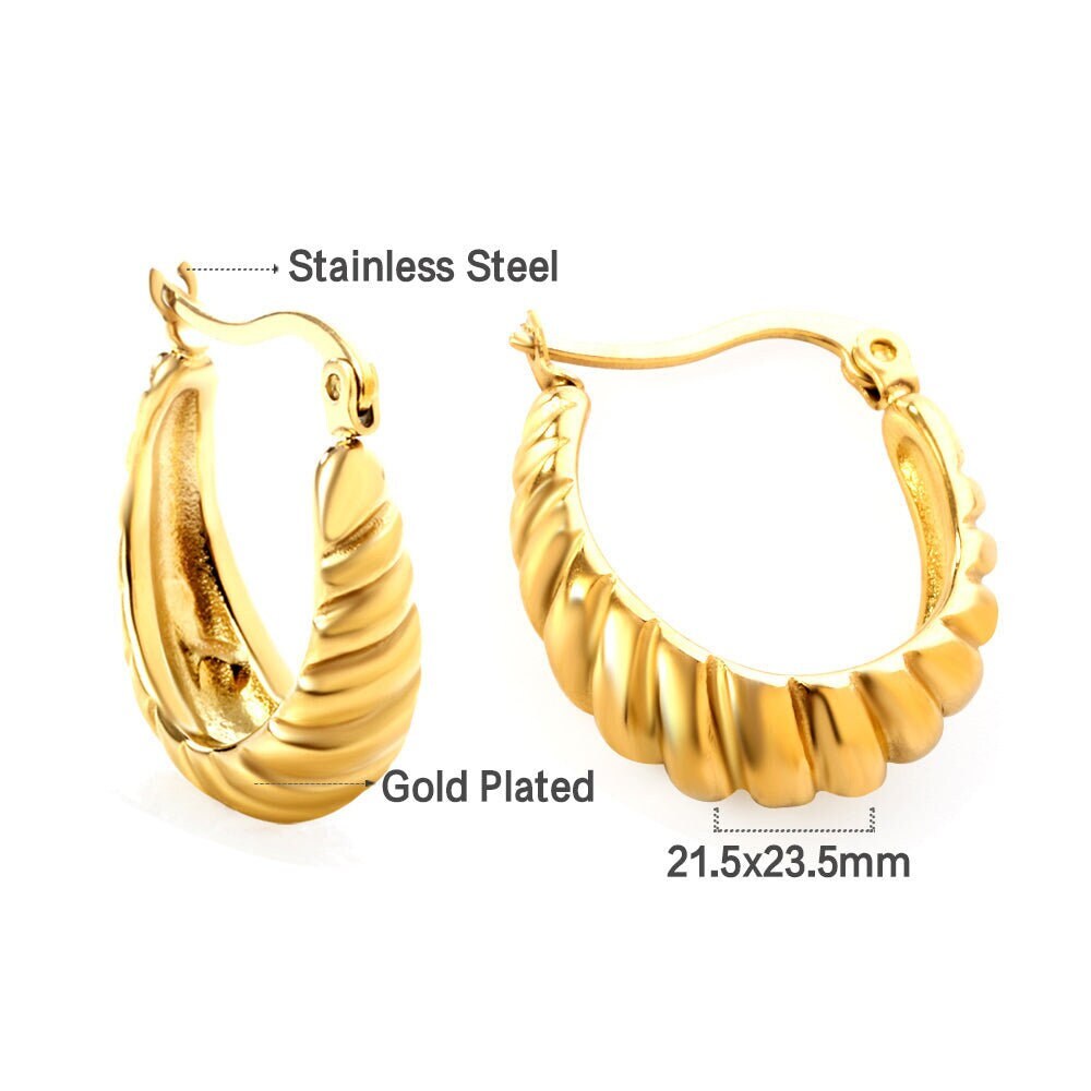 18k plating gold hoop earrings, chunky gold hoop, gold hoops earrings, women earrings, big hoop earrings, stainless steel