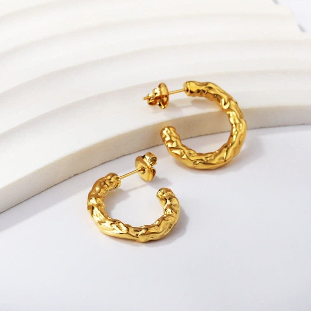 18k plating gold C hoop earrings, chunky gold hoop, gold c hoops earrings, women earrings, stainless steel